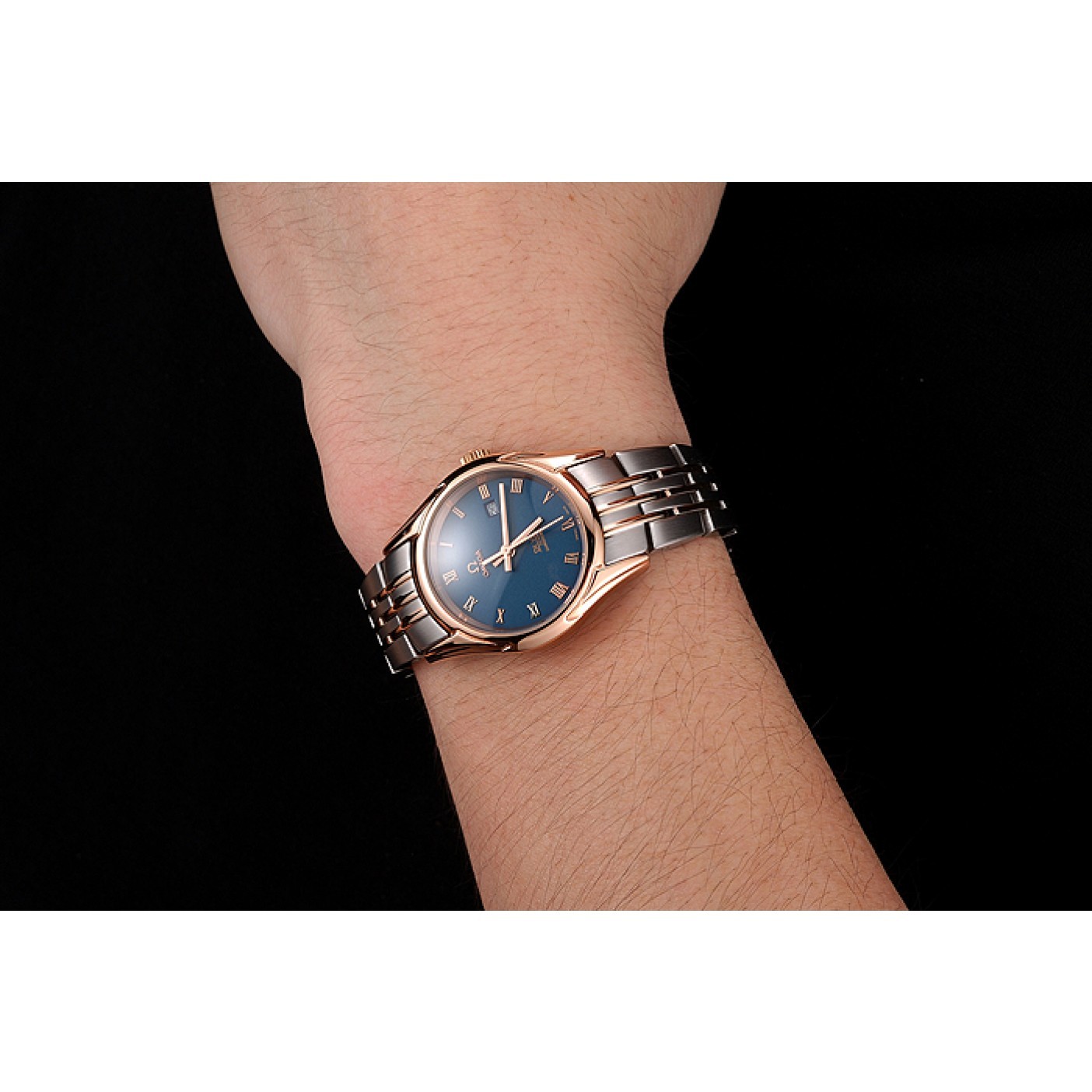 MiroTime Omega De Ville Ladies Blue Dial Rose Gold Case Two Tone Bracelet 1453784