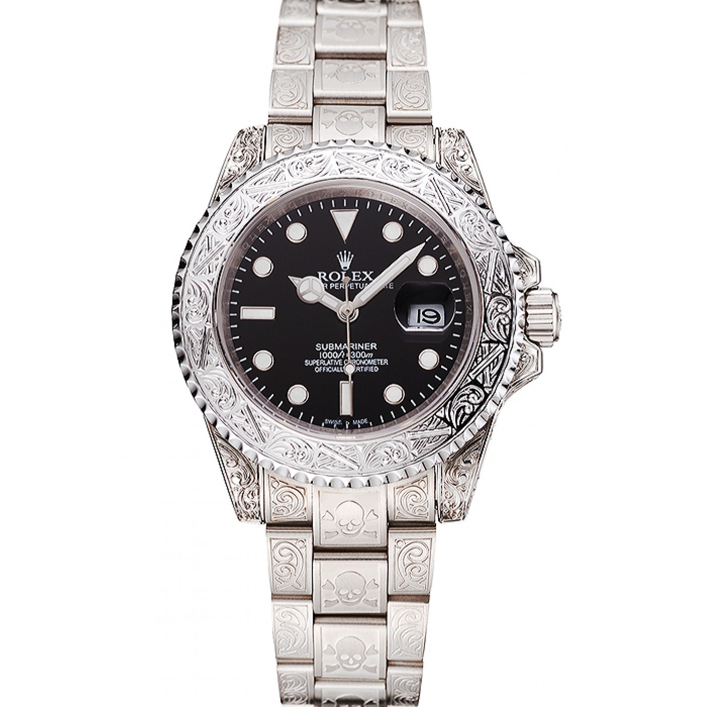 MiroTime Swiss Rolex Submariner Skull Limited Edition Black Dial White Case And Bracelet 1454093