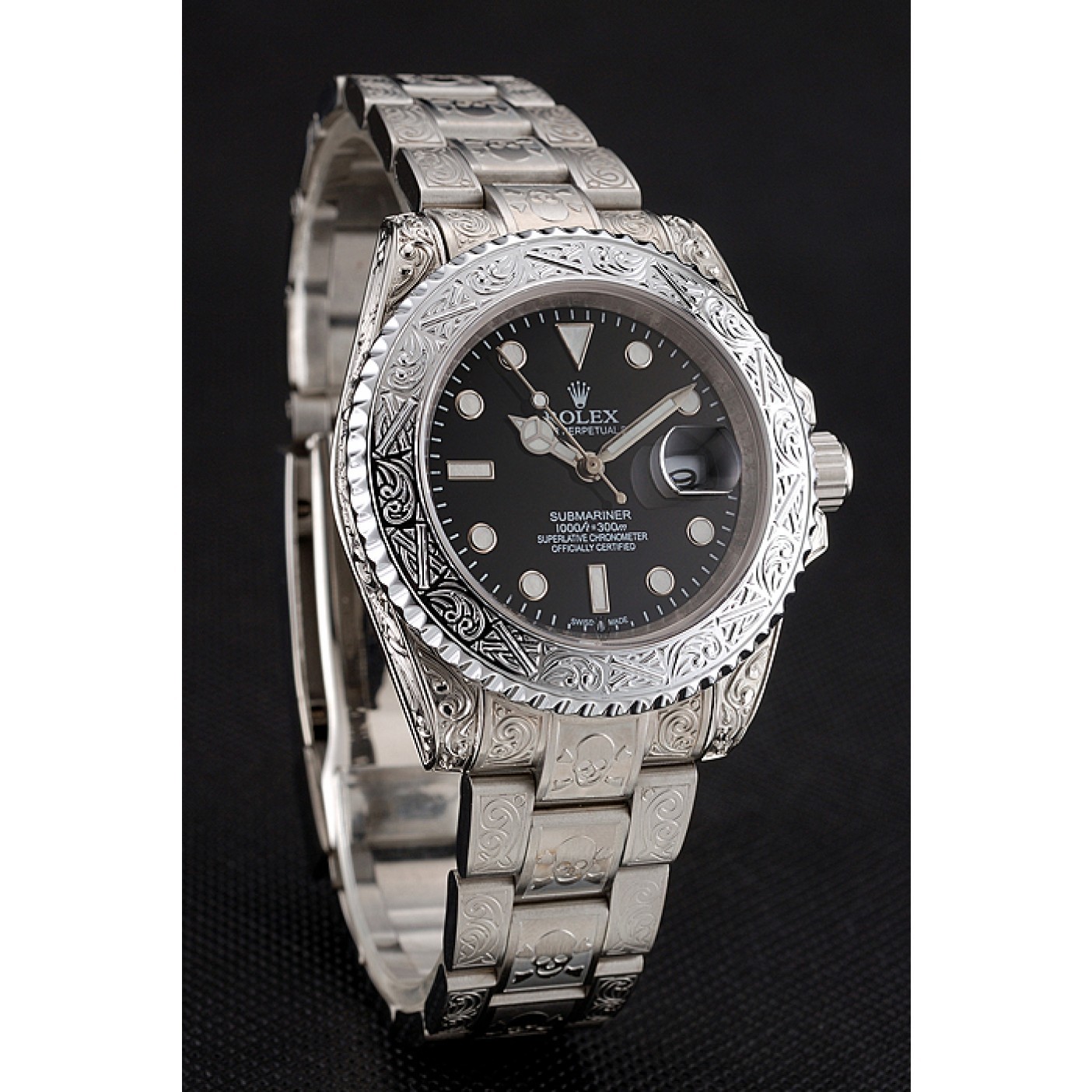 MiroTime Swiss Rolex Submariner Skull Limited Edition Black Dial White Case And Bracelet 1454093