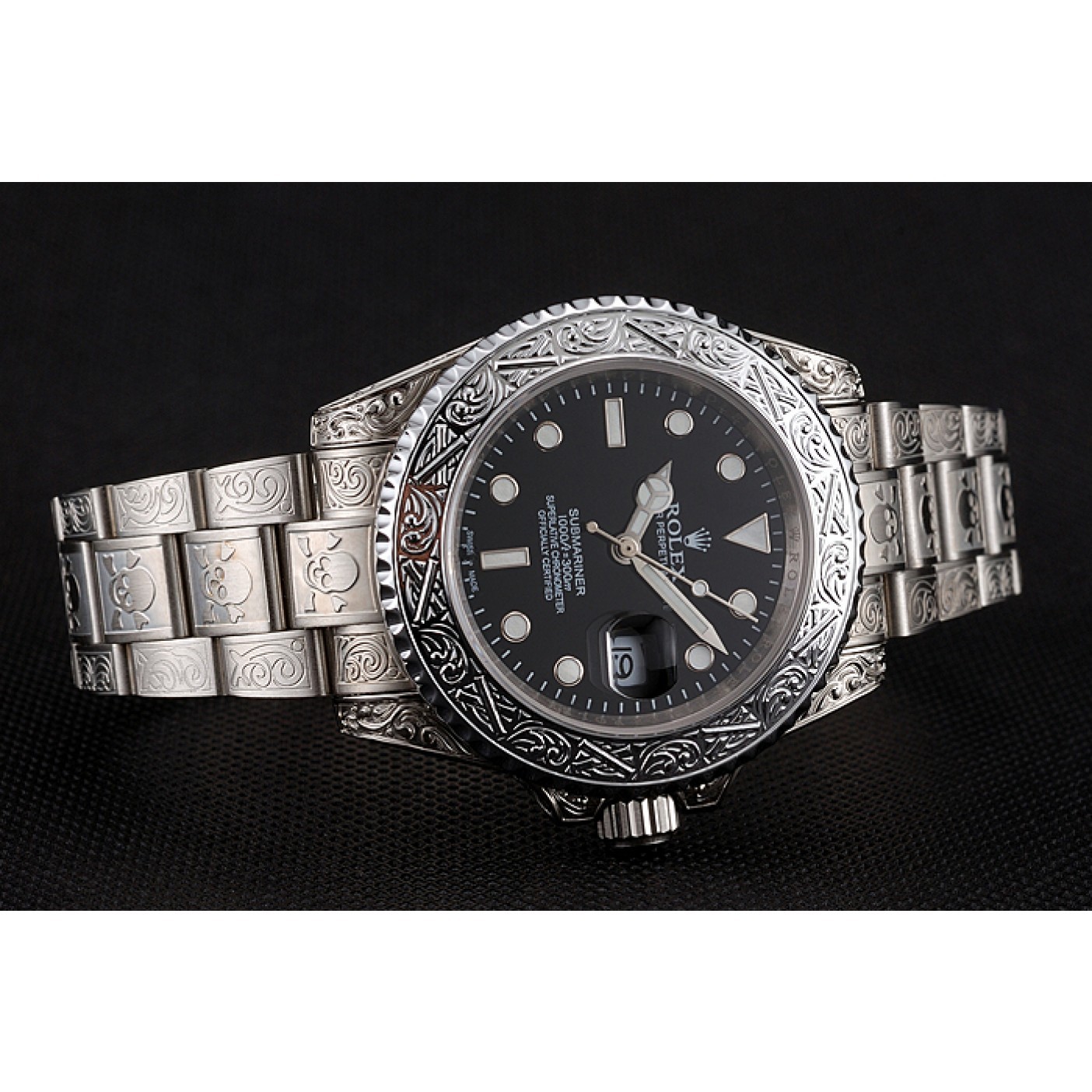 MiroTime Swiss Rolex Submariner Skull Limited Edition Black Dial White Case And Bracelet 1454093