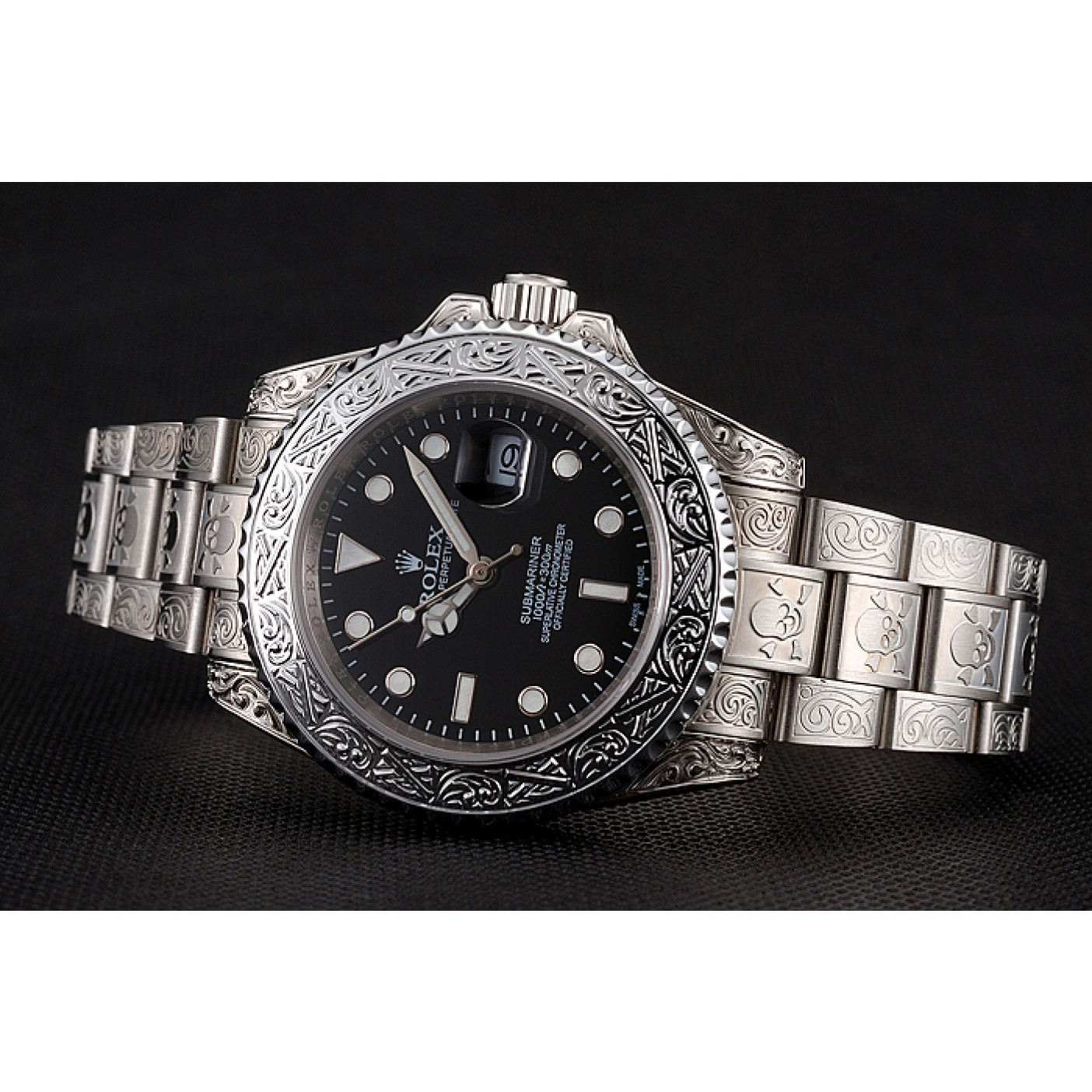 MiroTime Swiss Rolex Submariner Skull Limited Edition Black Dial White Case And Bracelet 1454093