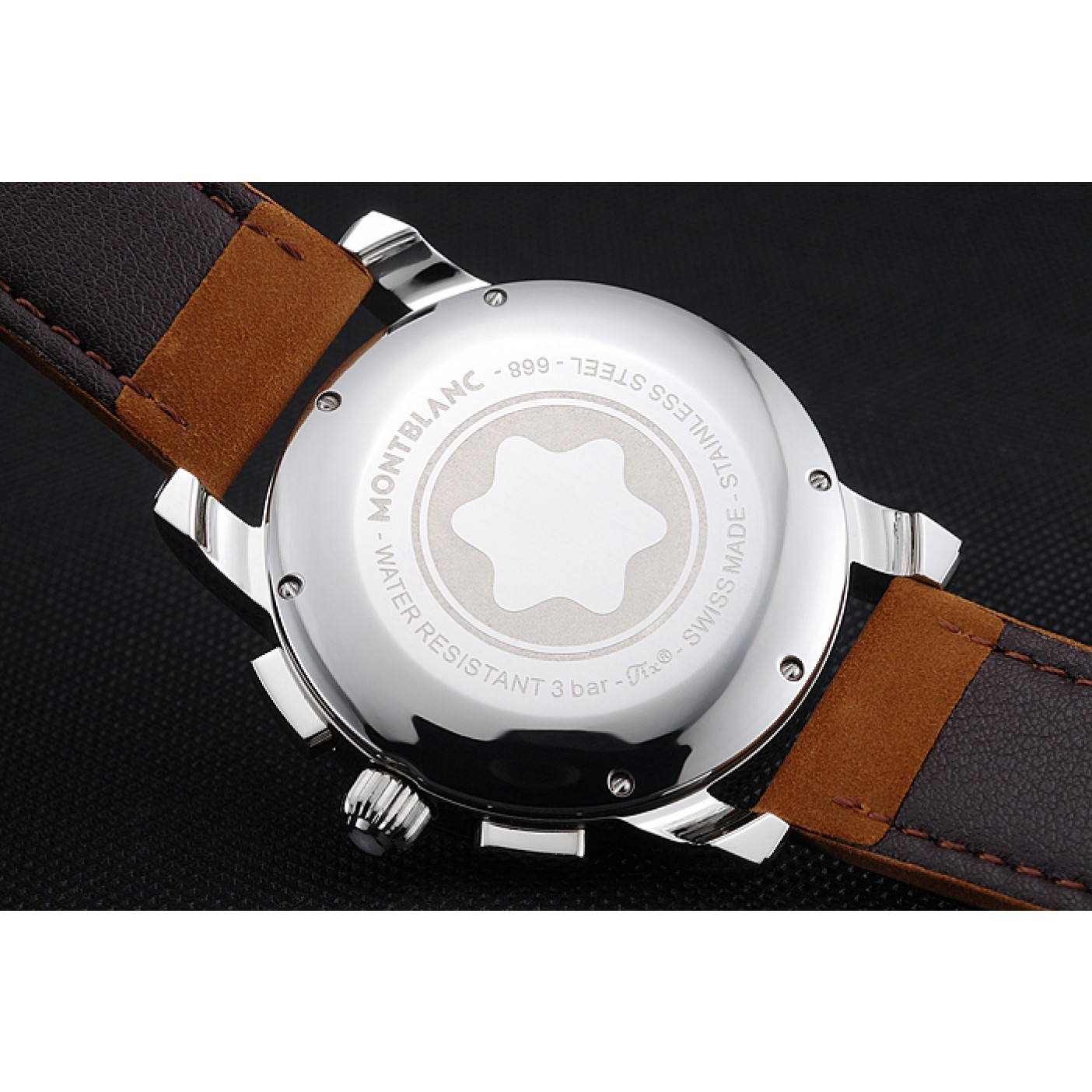 MiroTime Montblanc Chronograph White Dial Brown Suede Leather Bracelet Silver Case 1454115