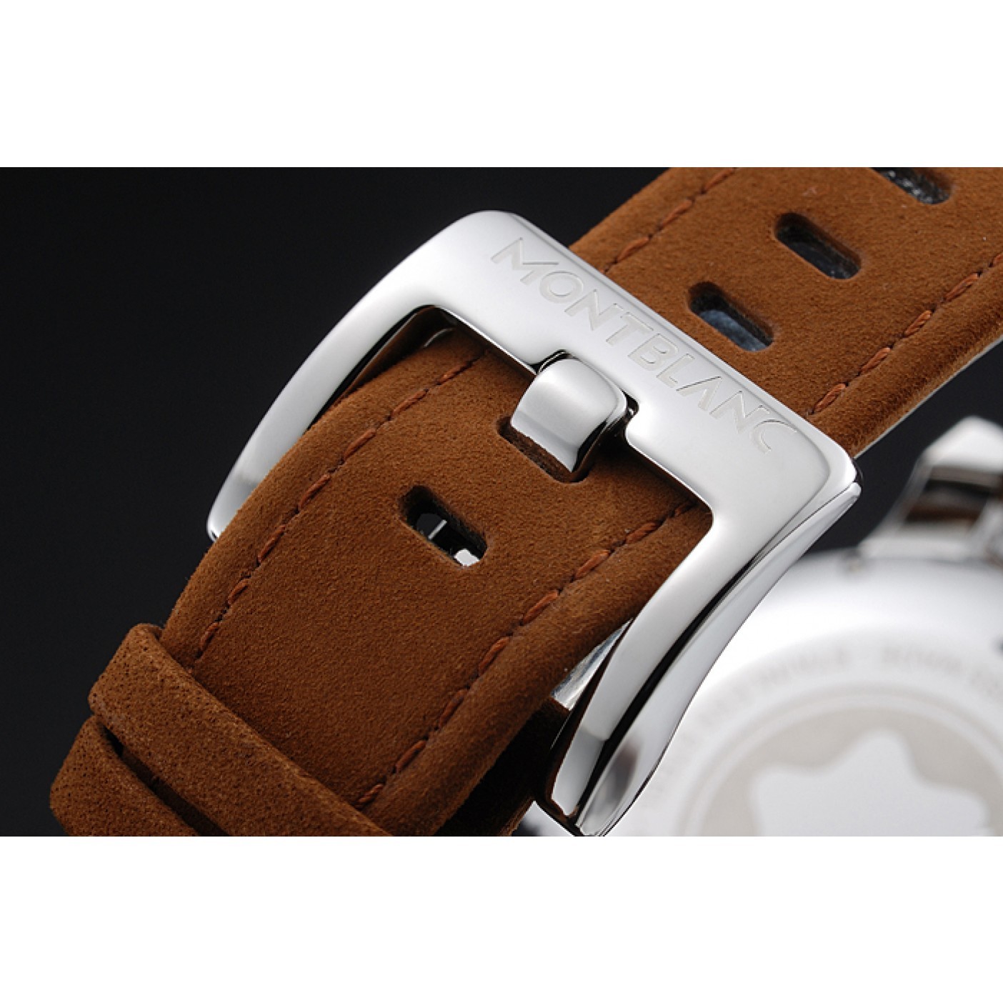 MiroTime Montblanc Chronograph White Dial Brown Suede Leather Bracelet Silver Case 1454115