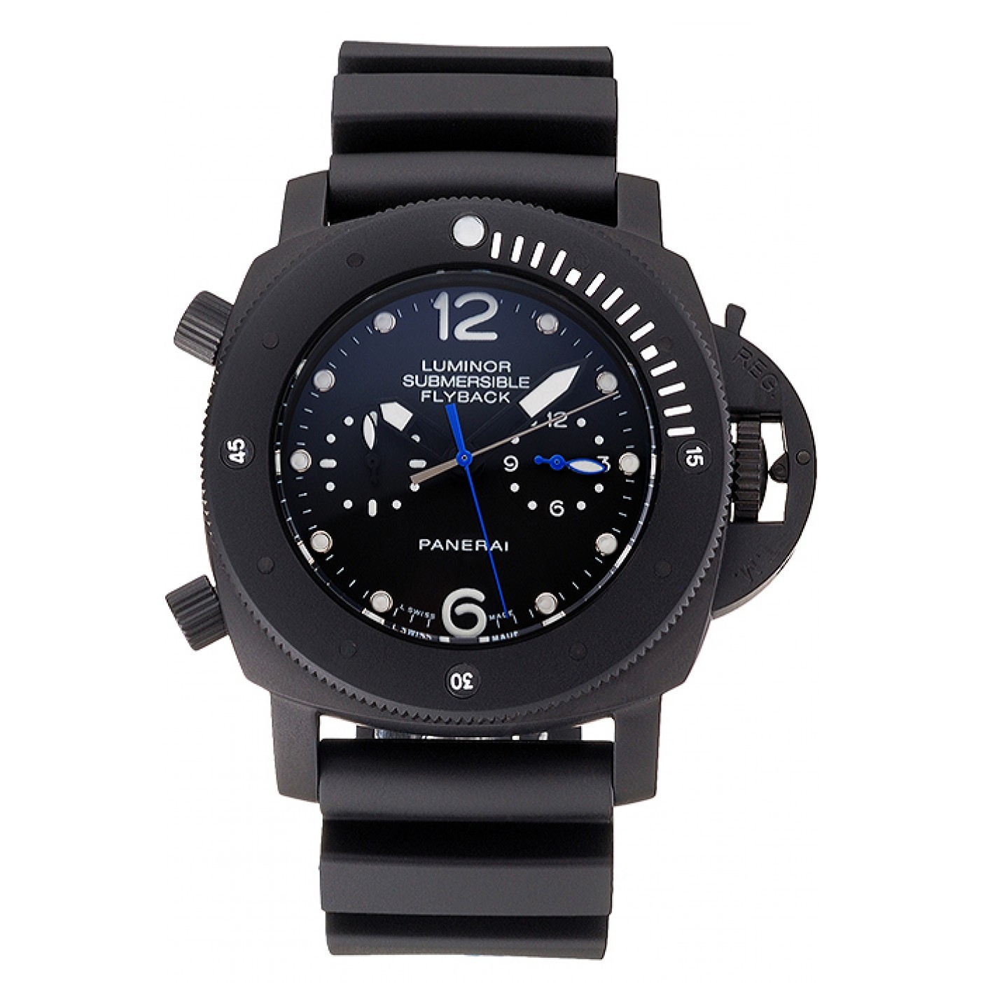 MiroTime Panerai Luminor Submersible Flyback GMT Black Dial Black Ionized Case Black Rubber Strap