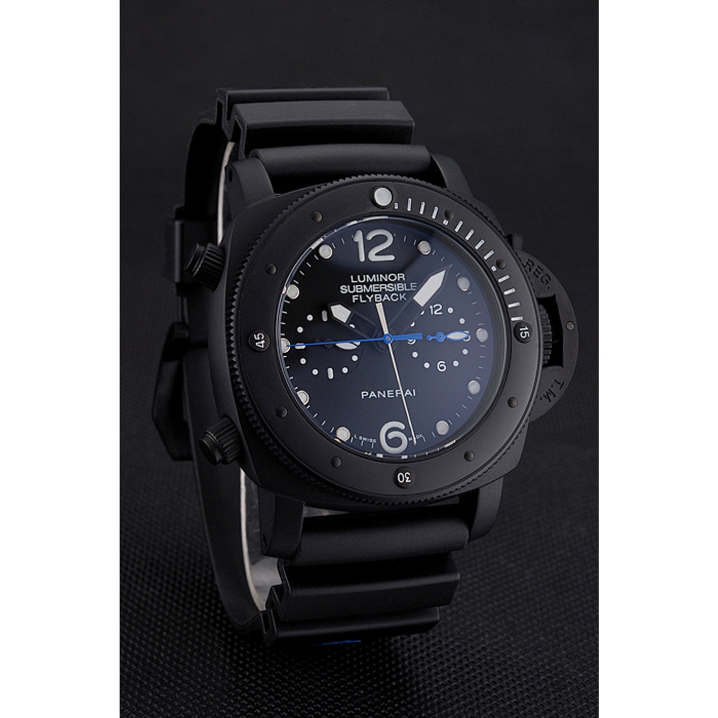 MiroTime Panerai Luminor Submersible Flyback GMT Black Dial Black Ionized Case Black Rubber Strap