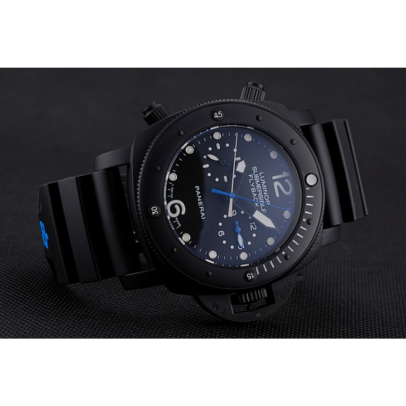 MiroTime Panerai Luminor Submersible Flyback GMT Black Dial Black Ionized Case Black Rubber Strap