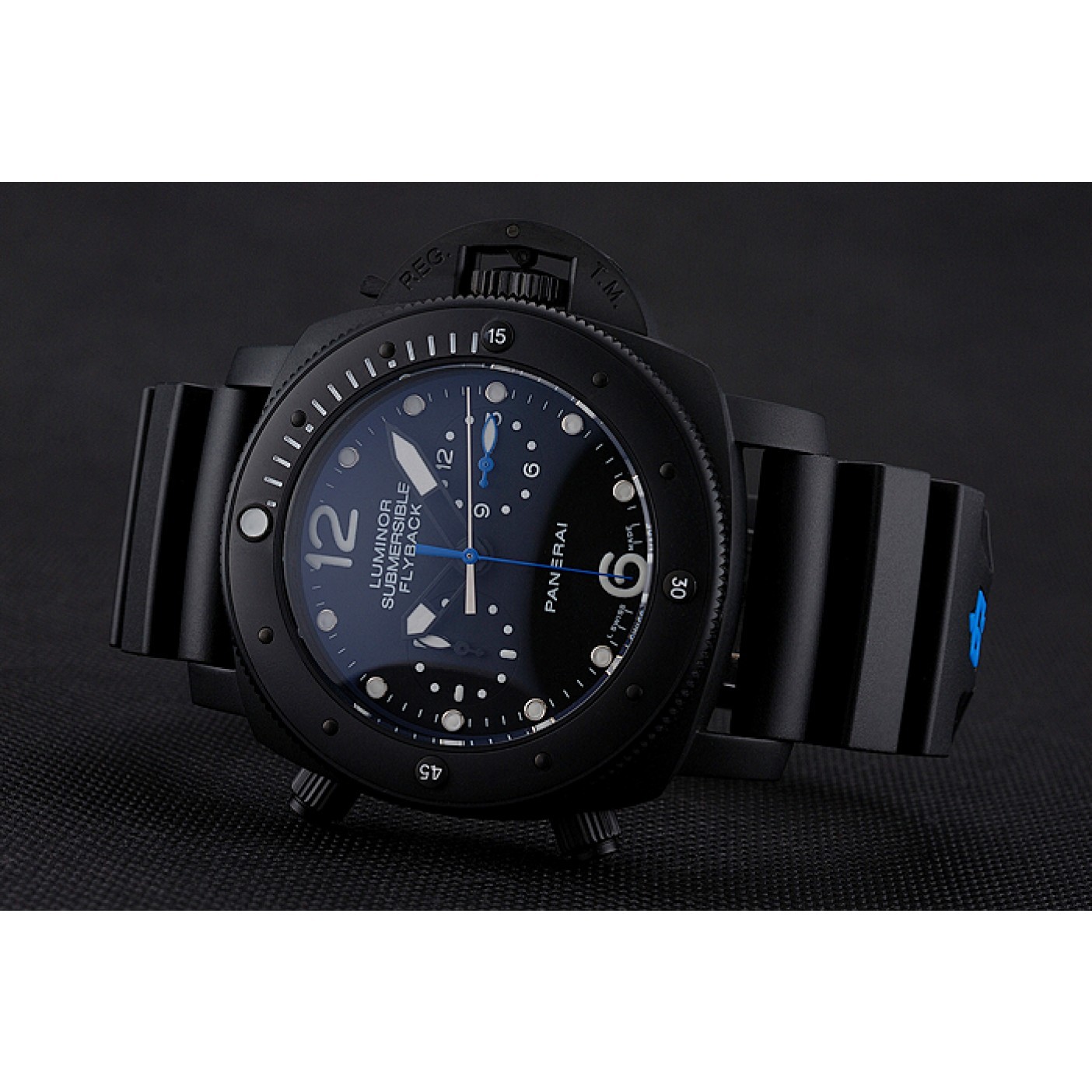 MiroTime Panerai Luminor Submersible Flyback GMT Black Dial Black Ionized Case Black Rubber Strap