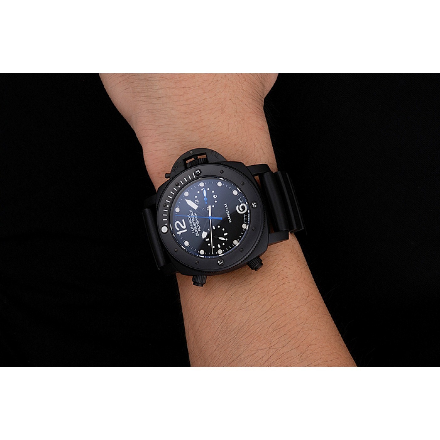 MiroTime Panerai Luminor Submersible Flyback GMT Black Dial Black Ionized Case Black Rubber Strap