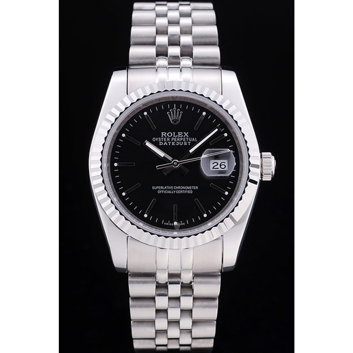 MiroTime Rolex Datejust Black Dial Diamonds Ribbed Bezel 7456