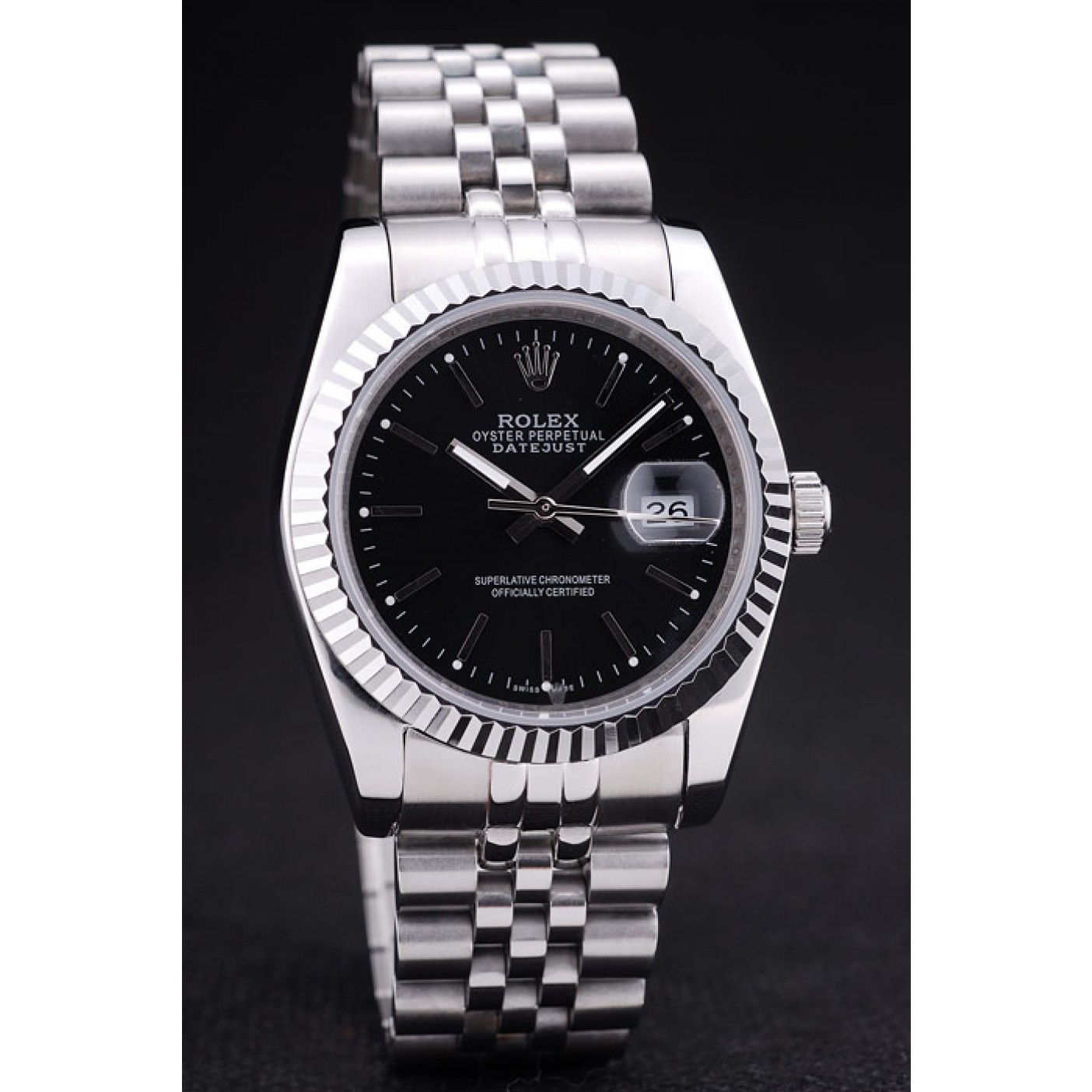 MiroTime Rolex Datejust Black Dial Diamonds Ribbed Bezel 7456