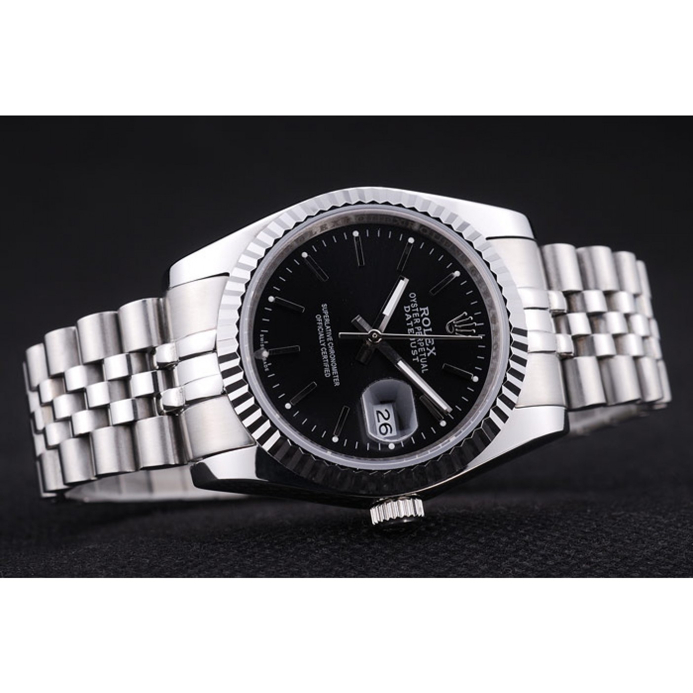 MiroTime Rolex Datejust Black Dial Diamonds Ribbed Bezel 7456