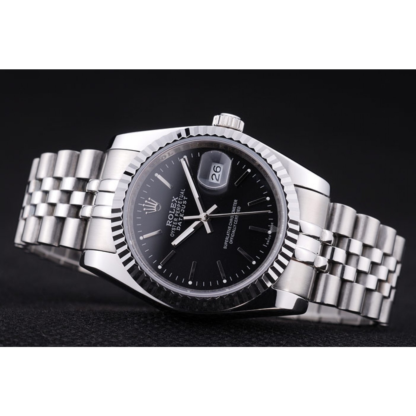 MiroTime Rolex Datejust Black Dial Diamonds Ribbed Bezel 7456