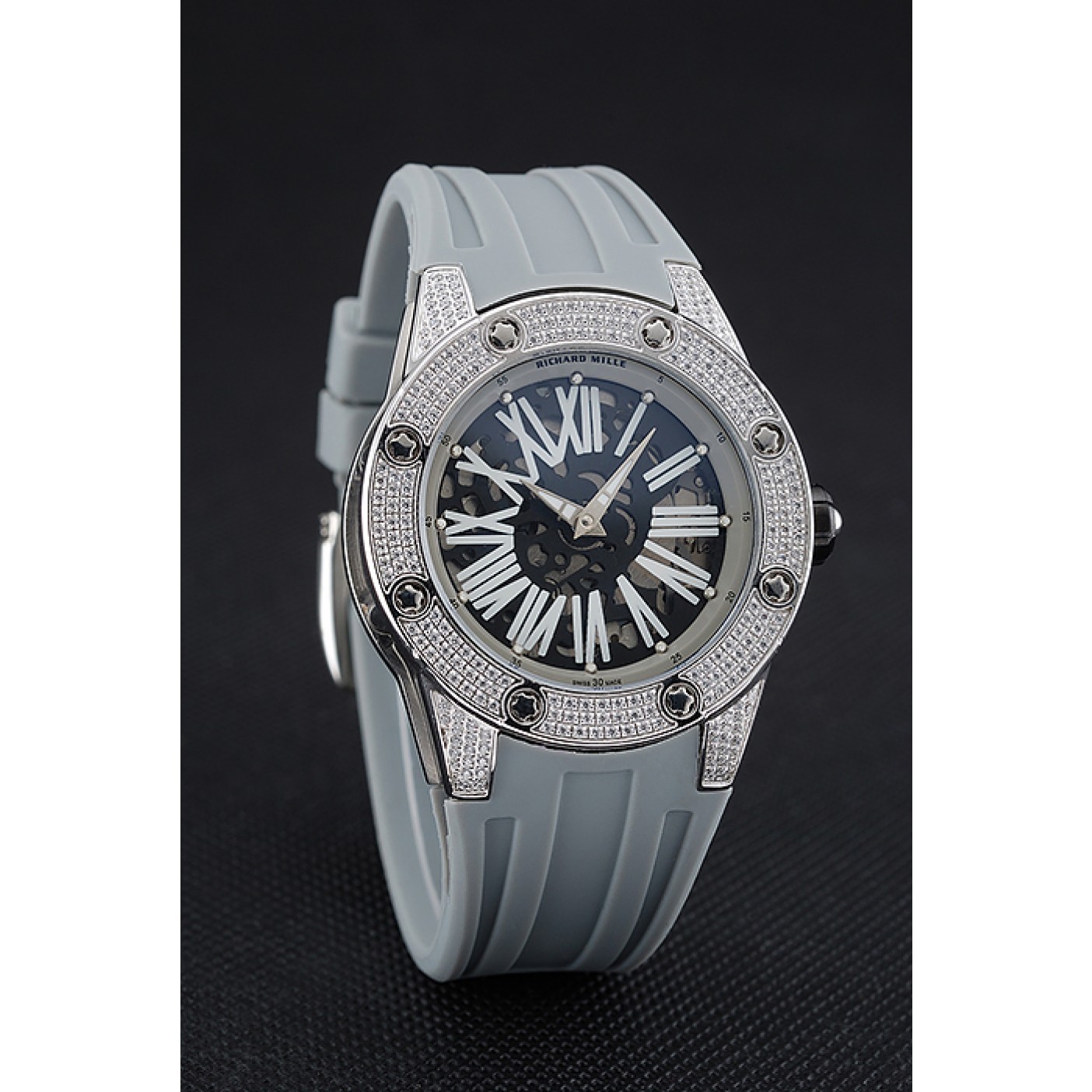 MiroTime Richard Mille RM 033 Extra Flat Automatic Diamond Case Grey Rubber Bracelet 1454194