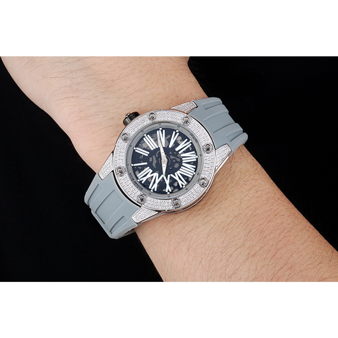 MiroTime Richard Mille RM 033 Extra Flat Automatic Diamond Case Grey Rubber Bracelet 1454194