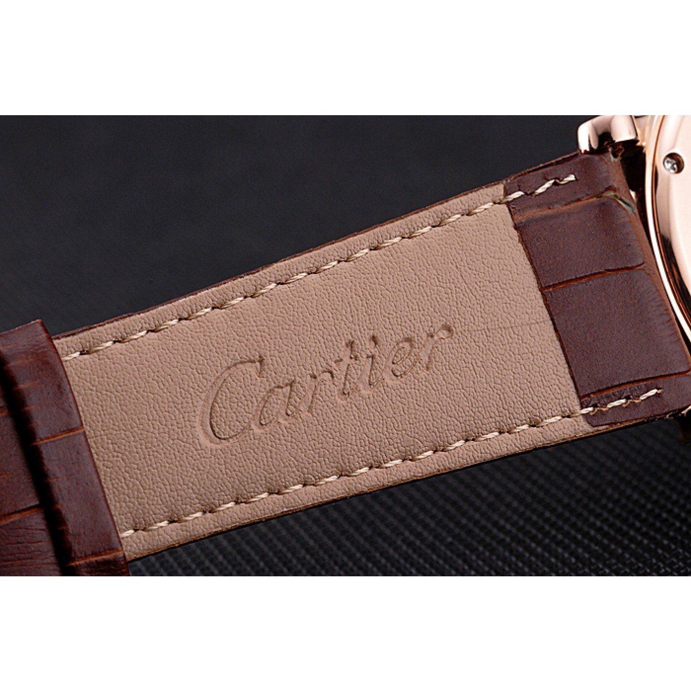 MiroTime Cartier Rotonde Chronograph White Dial Rose Gold Case Brown Leather Strap