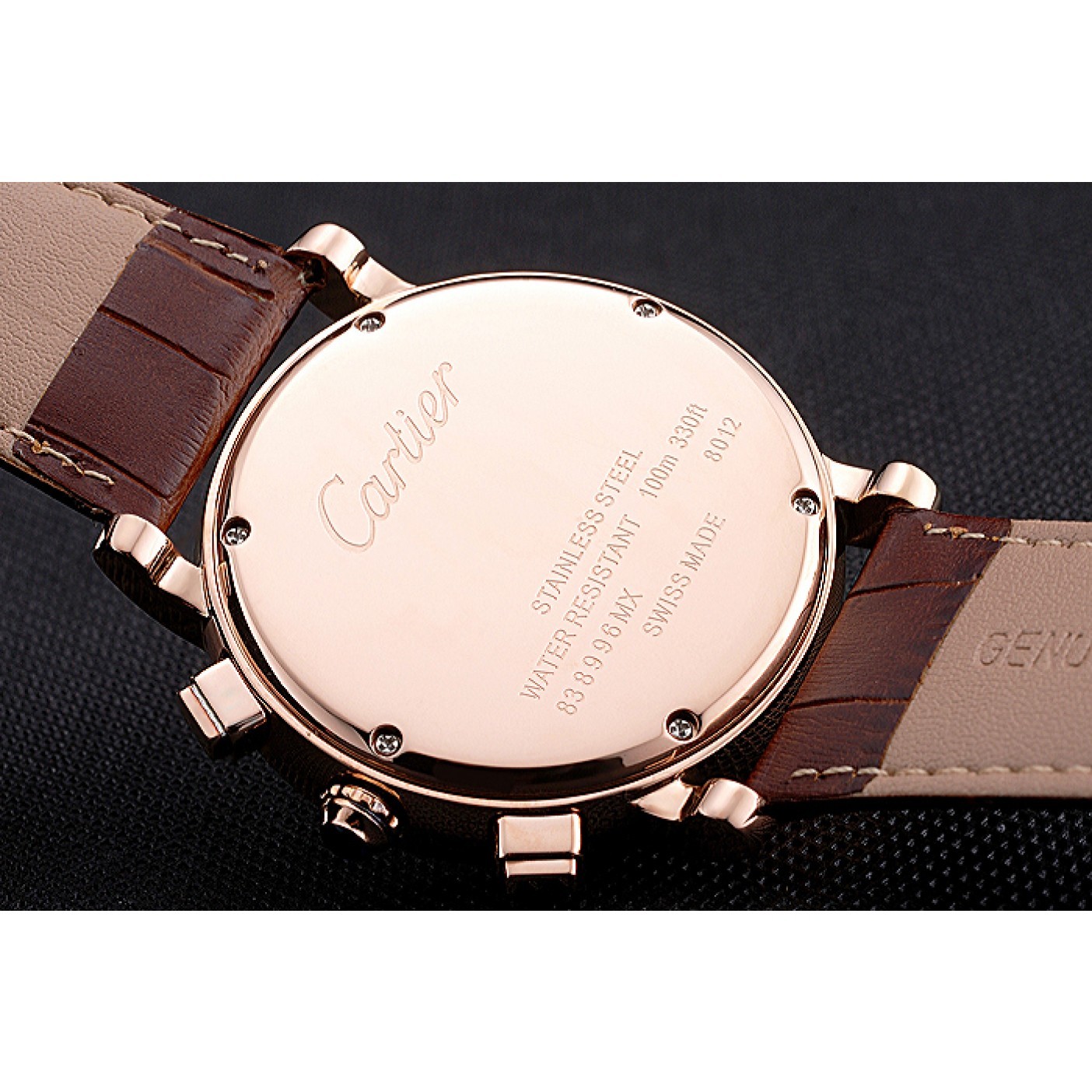 MiroTime Cartier Rotonde Chronograph White Dial Rose Gold Case Brown Leather Strap