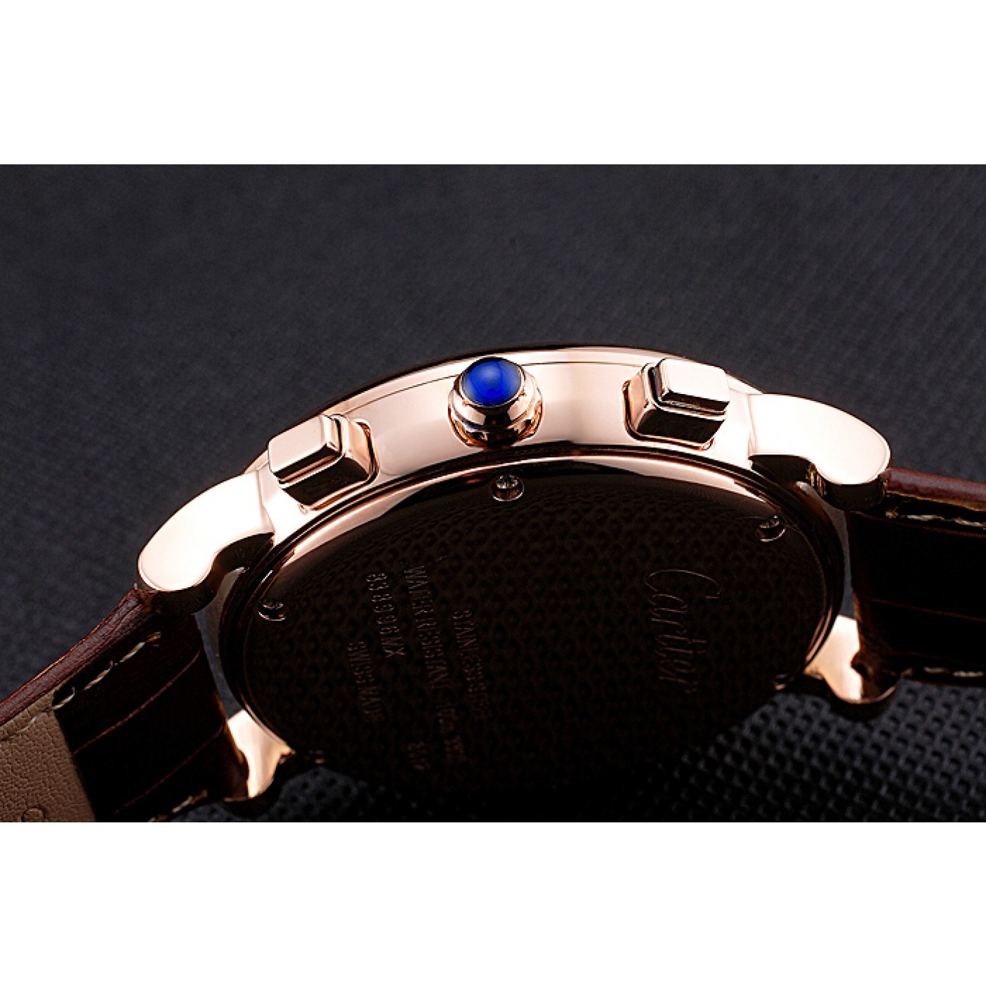 MiroTime Cartier Rotonde Chronograph White Dial Rose Gold Case Brown Leather Strap