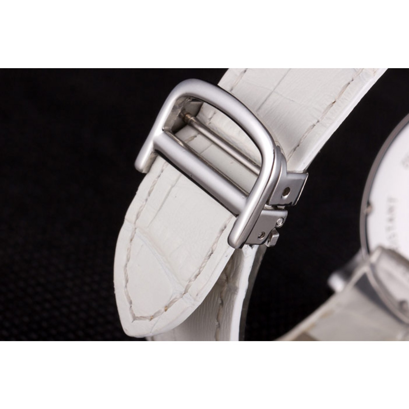 MiroTime Cartier Moonphase Silver Watch with White Leather Band ct257 621376