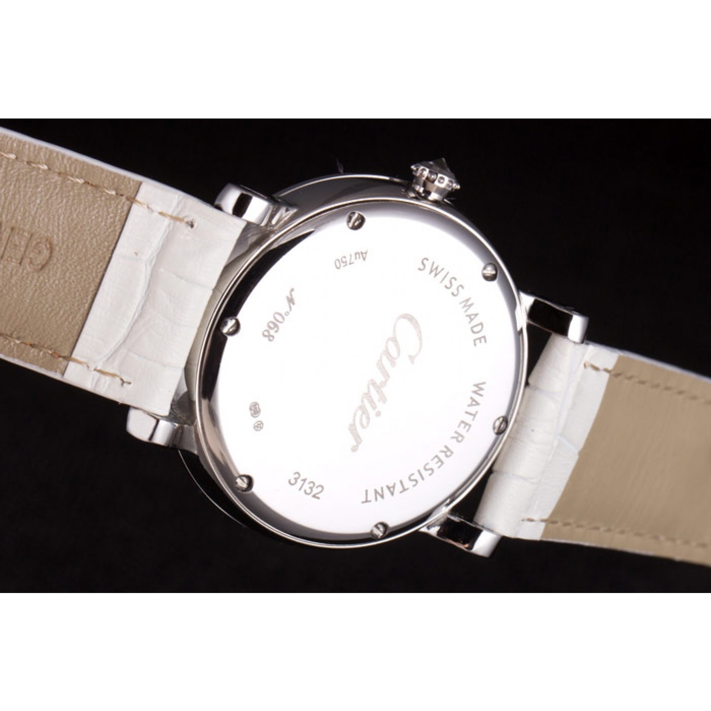 MiroTime Cartier Moonphase Silver Watch with White Leather Band ct257 621376