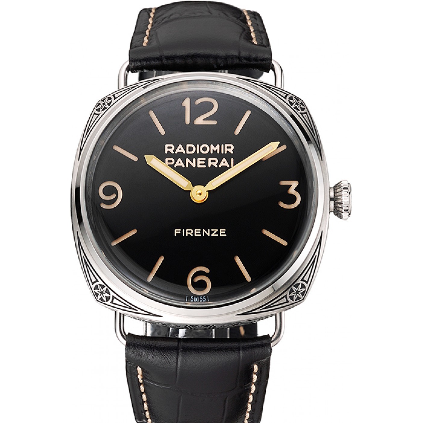 MiroTime Swiss Panerai Radiomir 3 Days Acciaio &quot;Firenze&quot; Black Dial Stainless Steel Case Black Leather Strap
