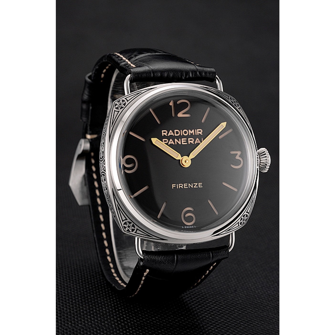 MiroTime Swiss Panerai Radiomir 3 Days Acciaio "Firenze" Black Dial Stainless Steel Case Black Leather Strap