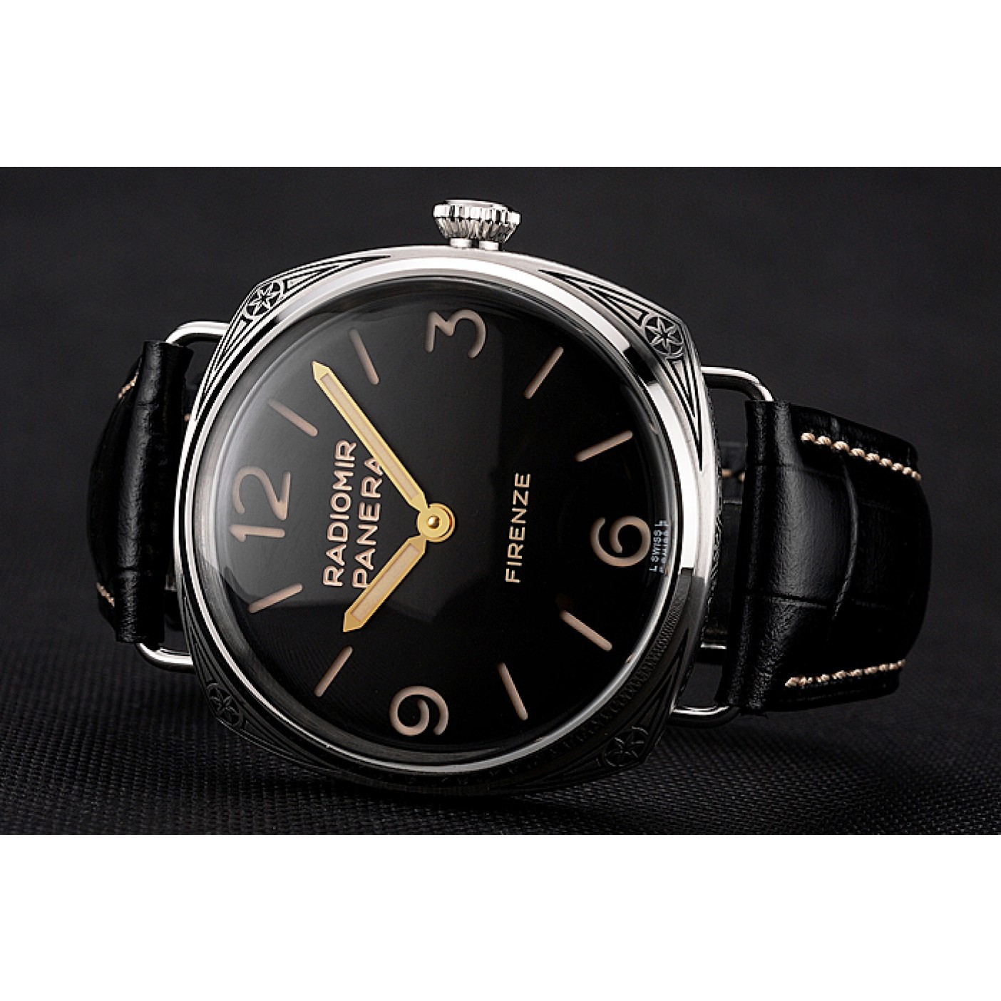 MiroTime Swiss Panerai Radiomir 3 Days Acciaio "Firenze" Black Dial Stainless Steel Case Black Leather Strap