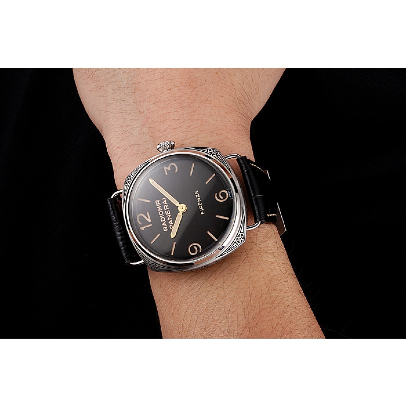 MiroTime Swiss Panerai Radiomir 3 Days Acciaio "Firenze" Black Dial Stainless Steel Case Black Leather Strap