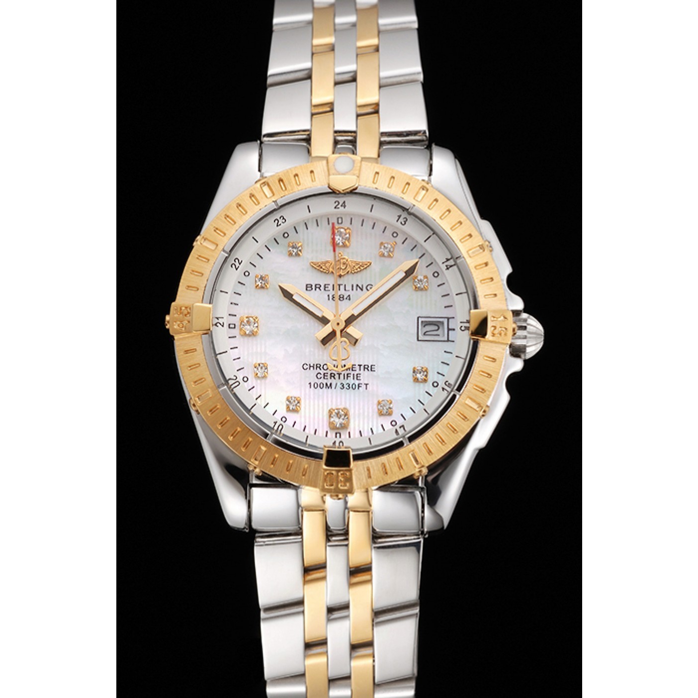 MiroTime Breitling Colt Lady Pearl Dial Diamond Hour Marks Gold Bezel Stainless Steel Case Two Tone Bracelet