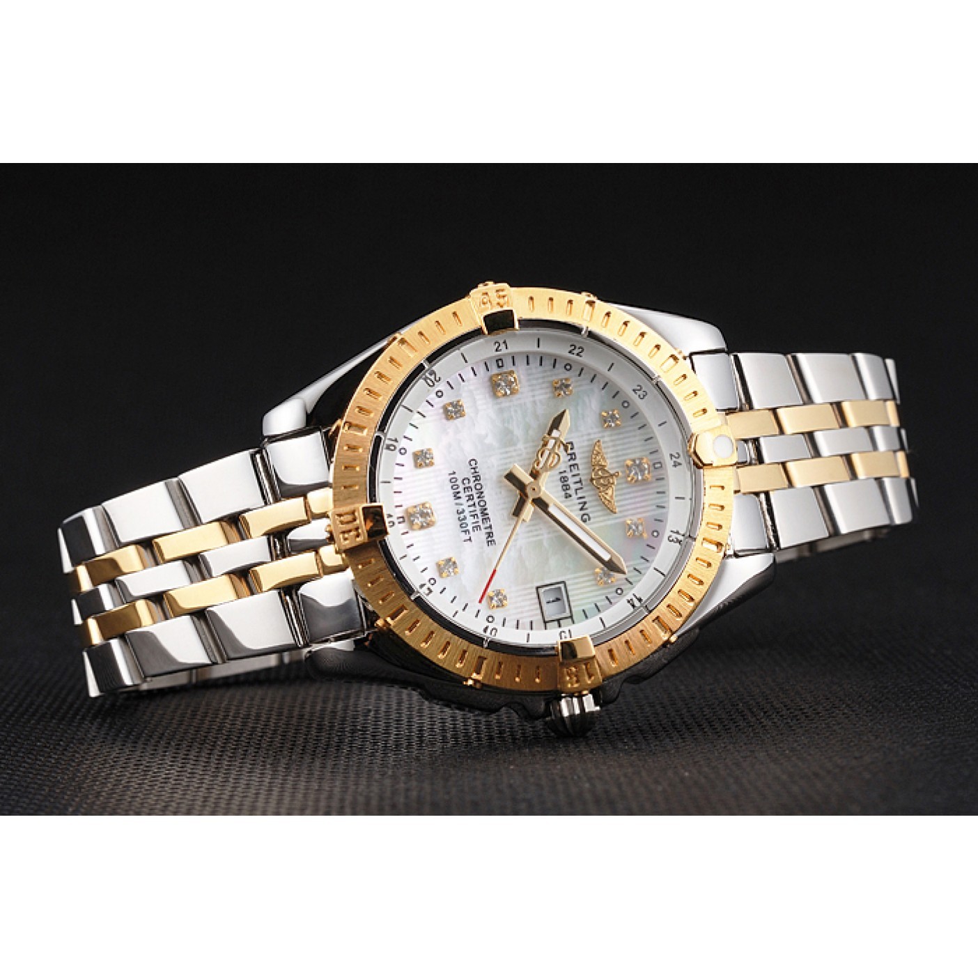 MiroTime Breitling Colt Lady Pearl Dial Diamond Hour Marks Gold Bezel Stainless Steel Case Two Tone Bracelet