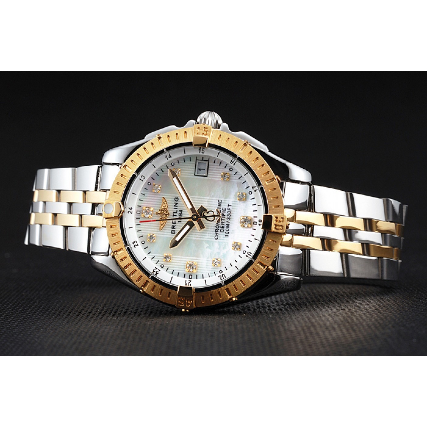 MiroTime Breitling Colt Lady Pearl Dial Diamond Hour Marks Gold Bezel Stainless Steel Case Two Tone Bracelet