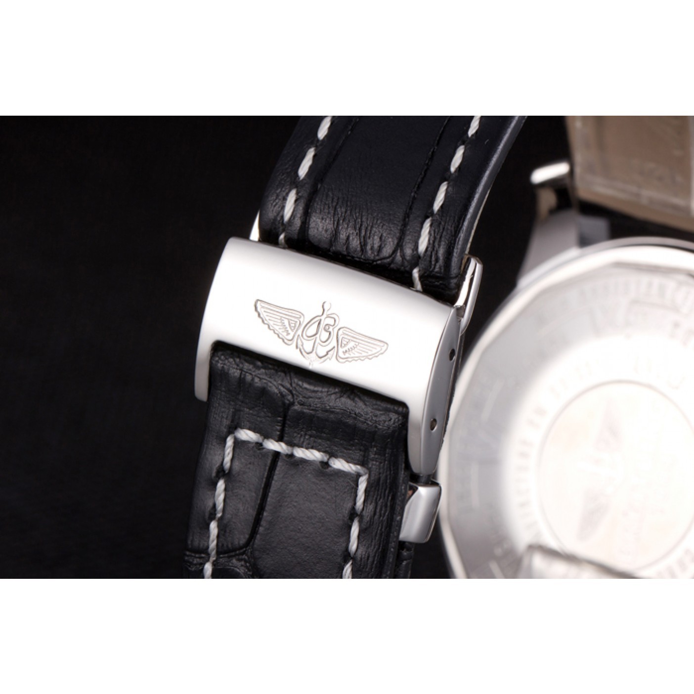 MiroTime Breitling Transocean White Dial Black Leather Strap Rose Gold Bezel 98205