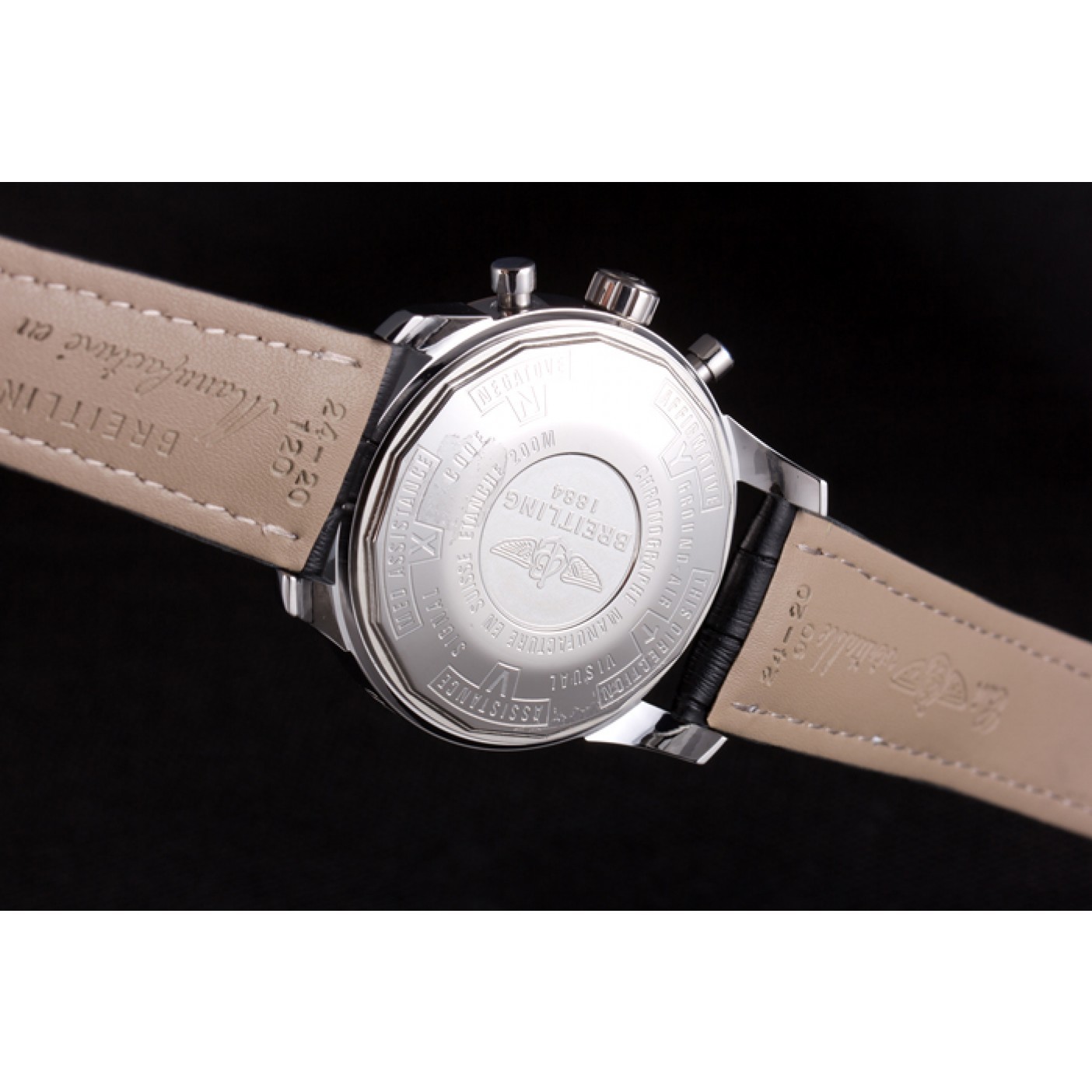 MiroTime Breitling Transocean White Dial Black Leather Strap Rose Gold Bezel 98205