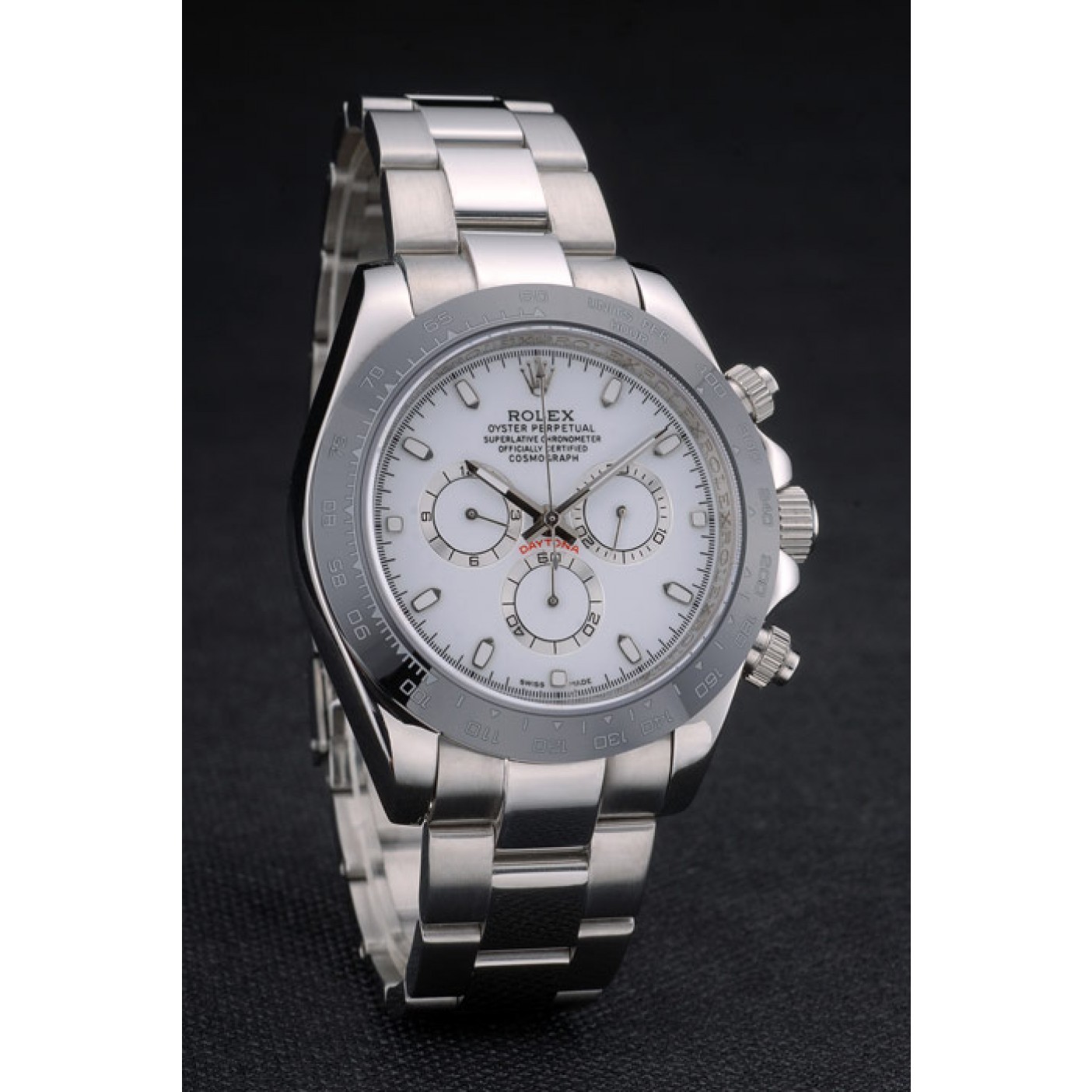 MiroTime Rolex Daytona Black Ceramic Tachymeter Stainless Steep Strap White Dial 80249