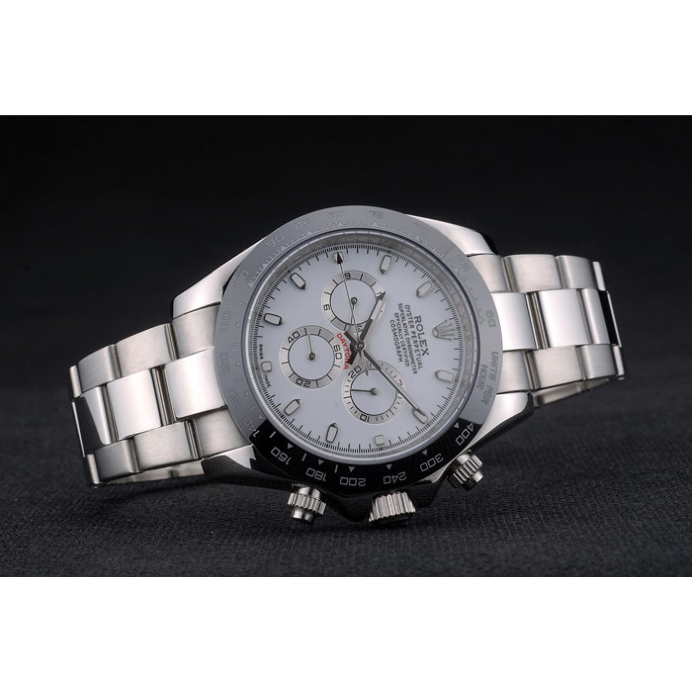 MiroTime Rolex Daytona Black Ceramic Tachymeter Stainless Steep Strap White Dial 80249