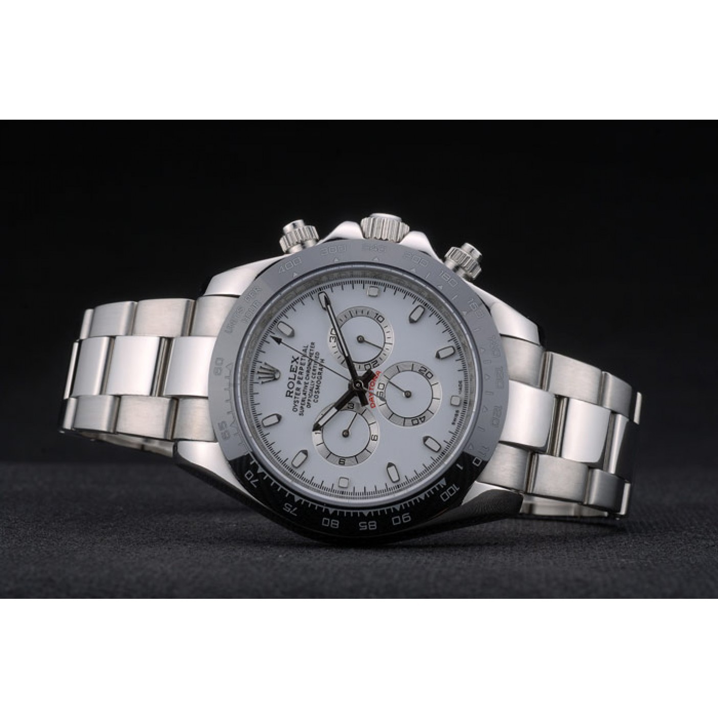 MiroTime Rolex Daytona Black Ceramic Tachymeter Stainless Steep Strap White Dial 80249