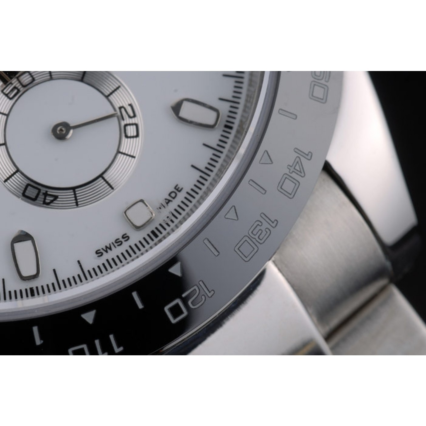 MiroTime Rolex Daytona Black Ceramic Tachymeter Stainless Steep Strap White Dial 80249