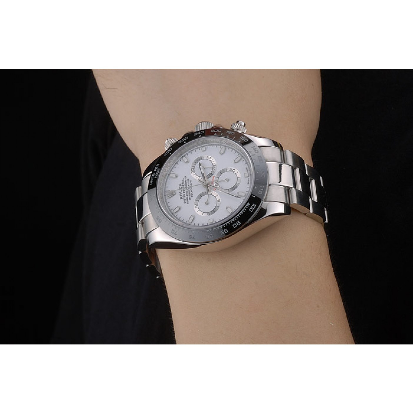 MiroTime Rolex Daytona Black Ceramic Tachymeter Stainless Steep Strap White Dial 80249