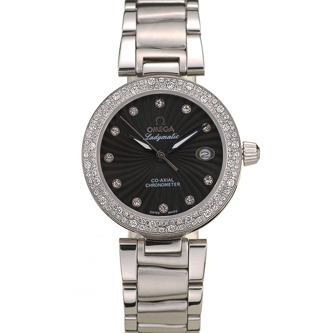 MiroTime Omega DeVille Ladymatic iamond Plated Bezel Black Dial