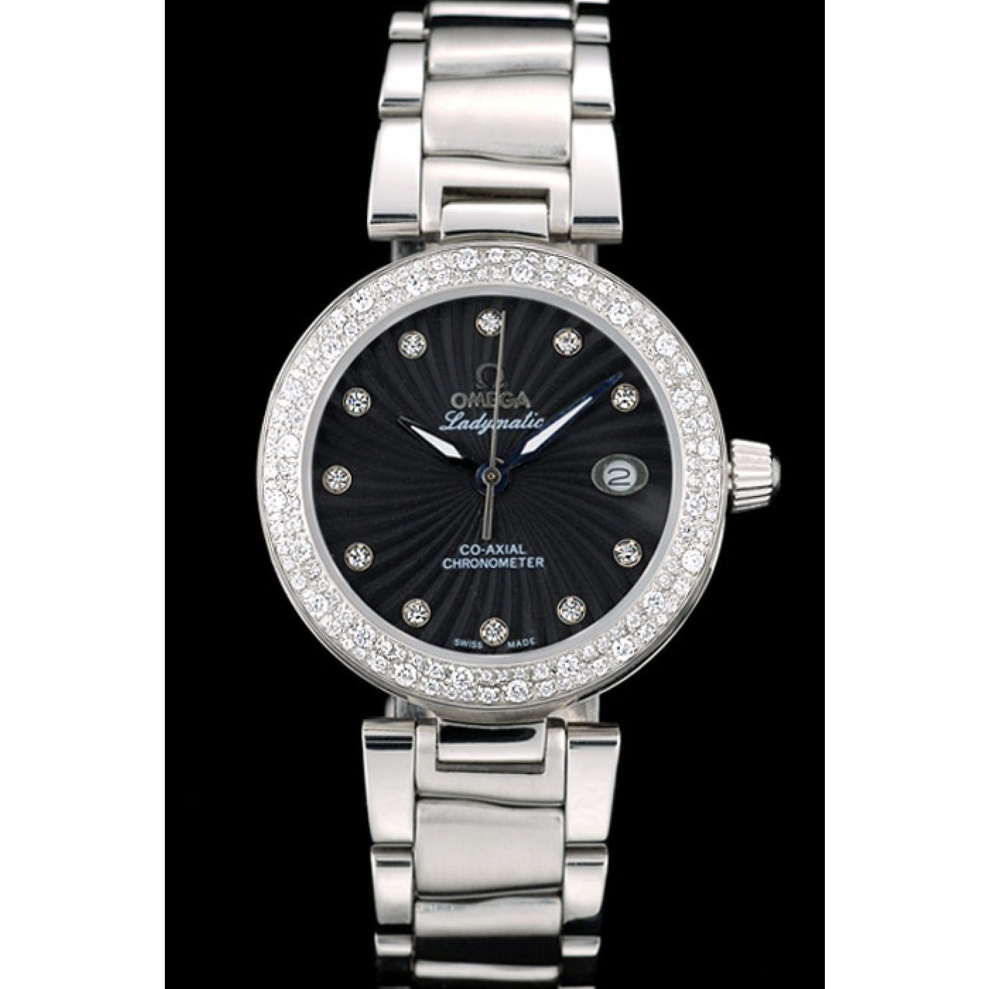 MiroTime Omega DeVille Ladymatic iamond Plated Bezel Black Dial