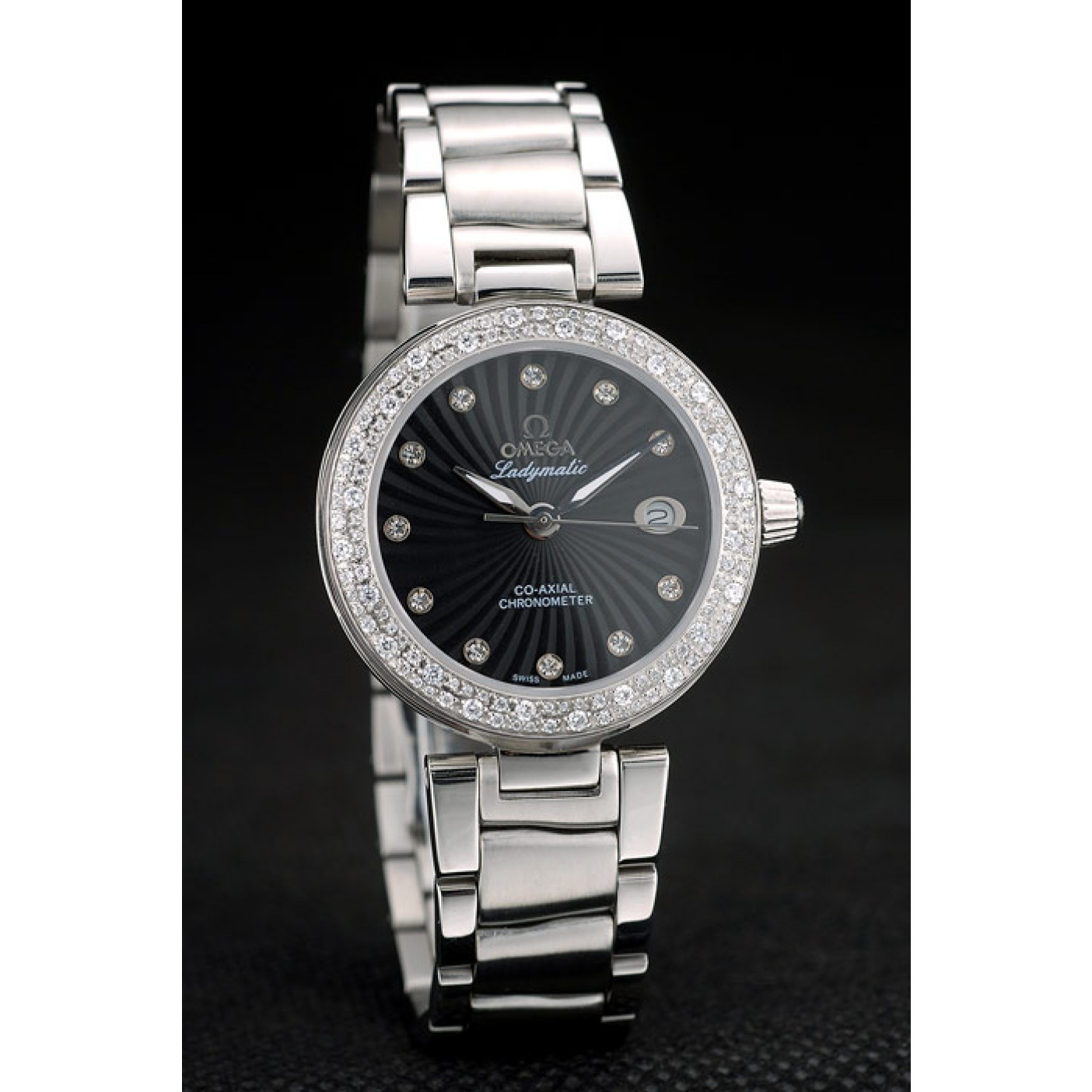 MiroTime Omega DeVille Ladymatic iamond Plated Bezel Black Dial
