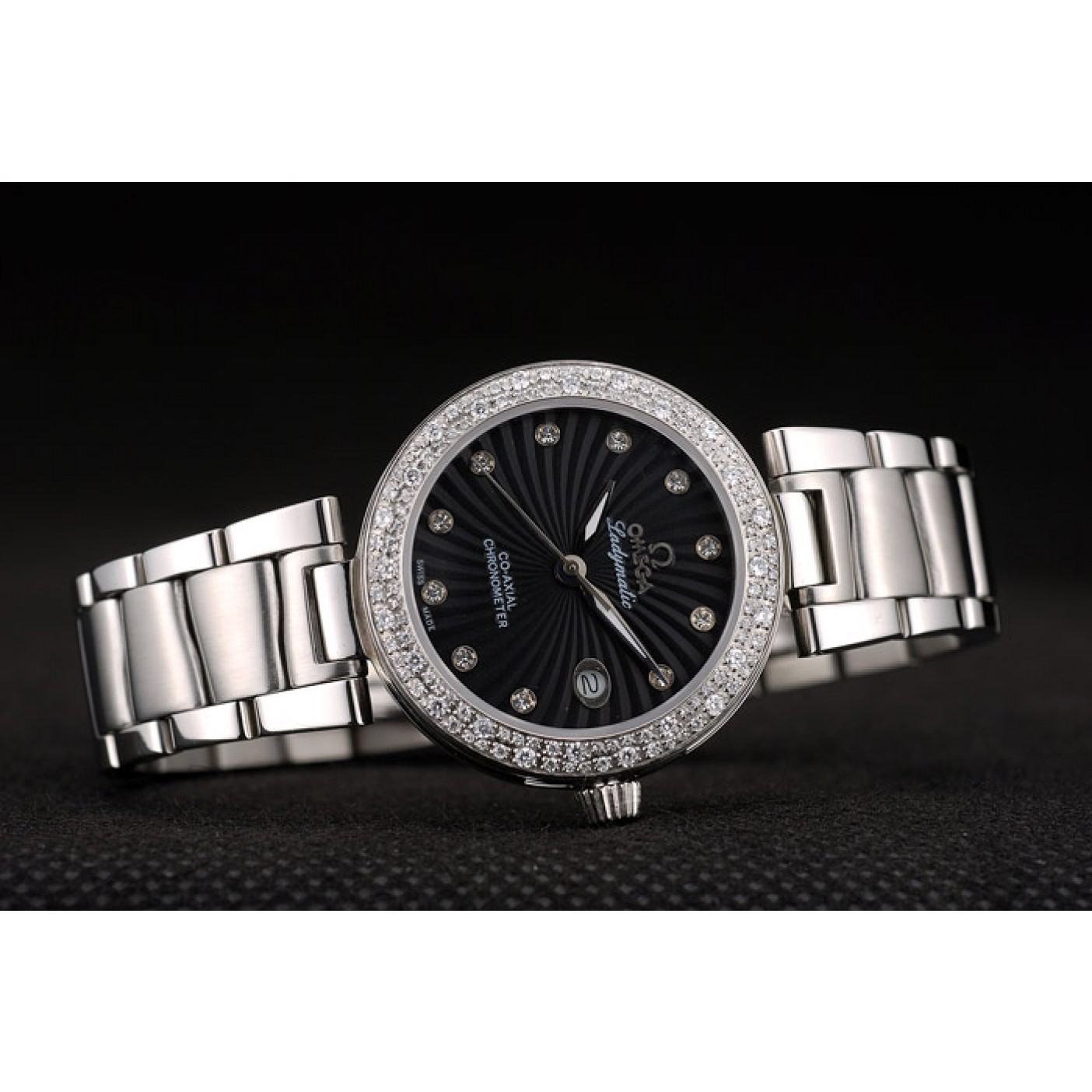 MiroTime Omega DeVille Ladymatic iamond Plated Bezel Black Dial