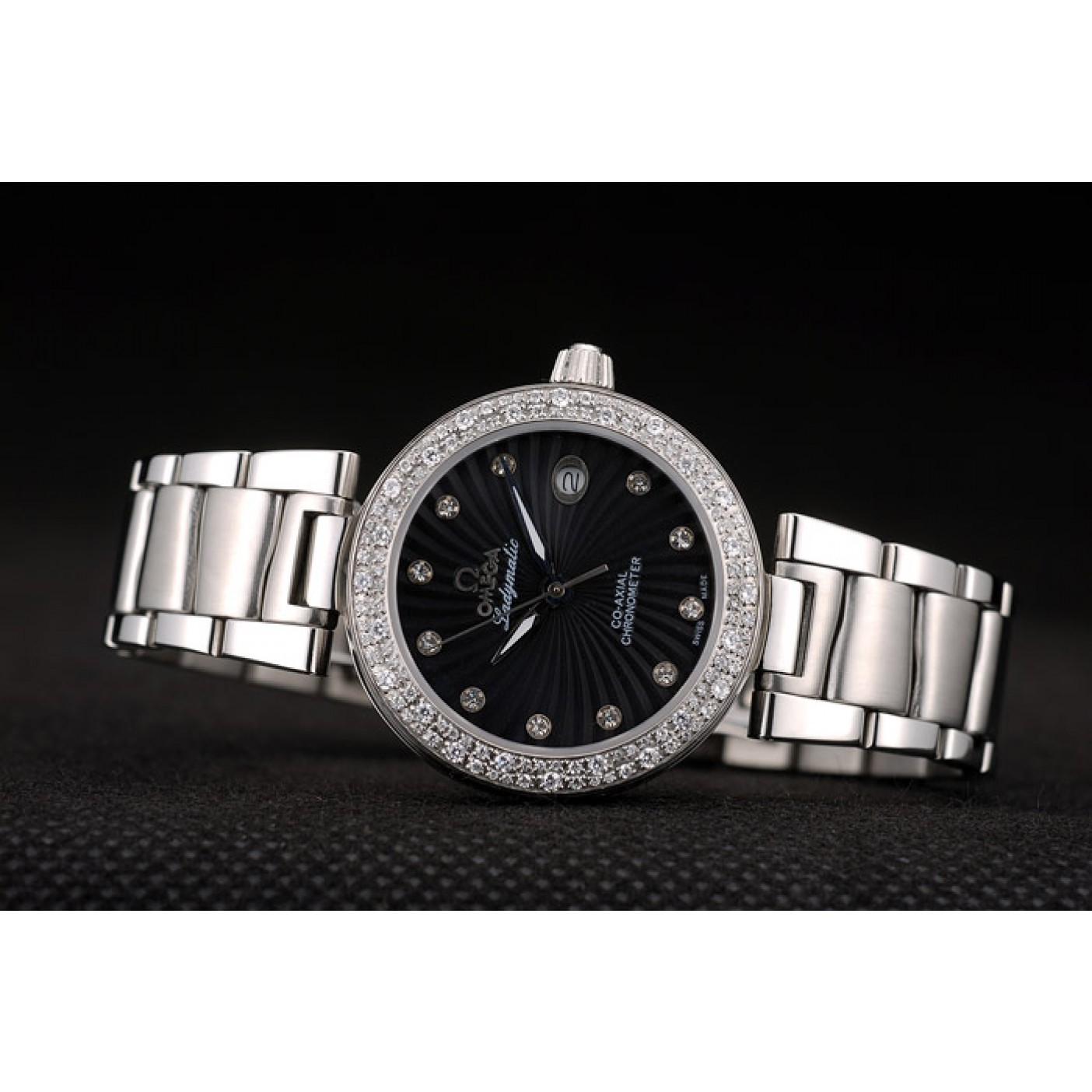 MiroTime Omega DeVille Ladymatic iamond Plated Bezel Black Dial