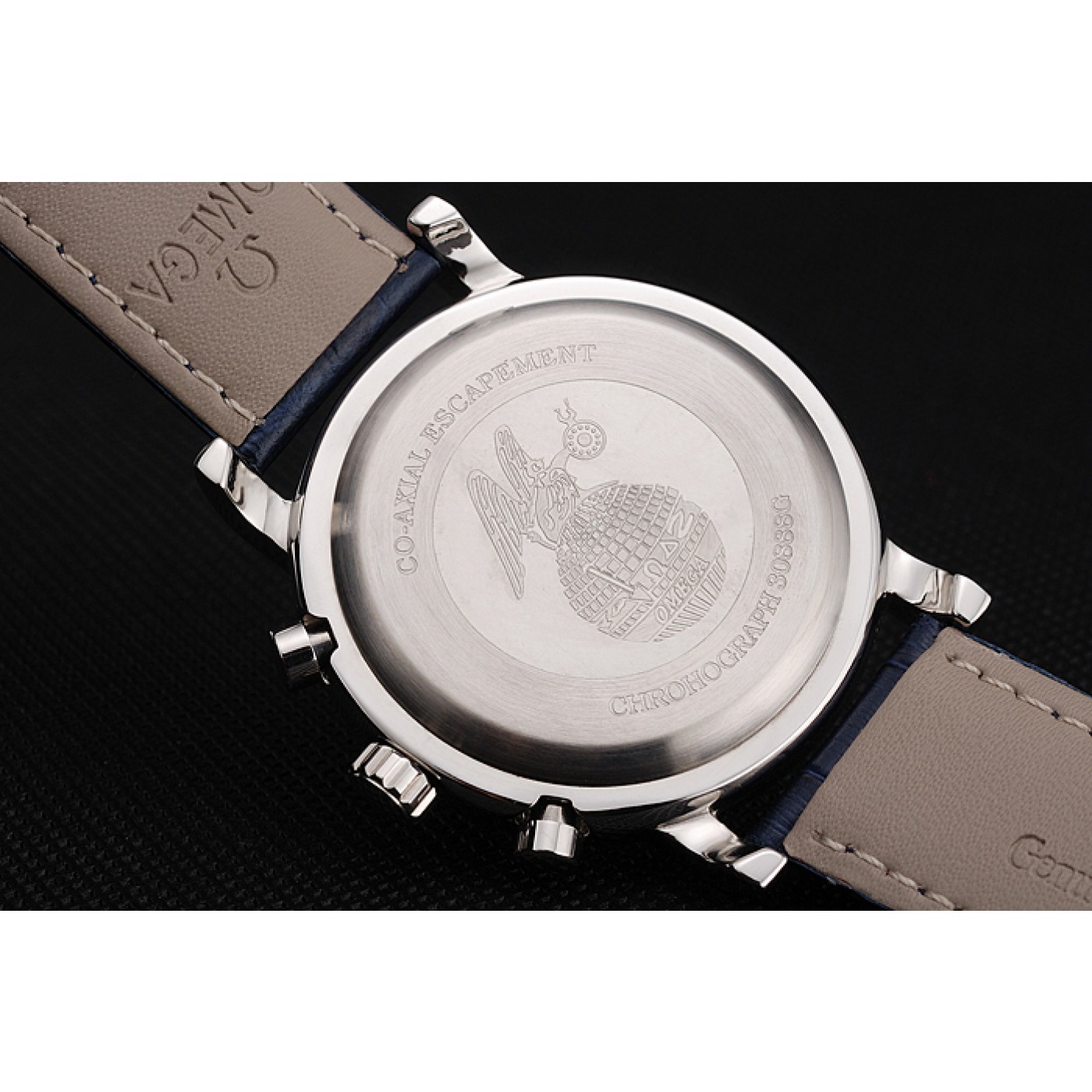 MiroTime Omega Seamaster Vintage Chronograph White Dial Blue Hour Marks Stainless Steel Case Blue Leather Strap