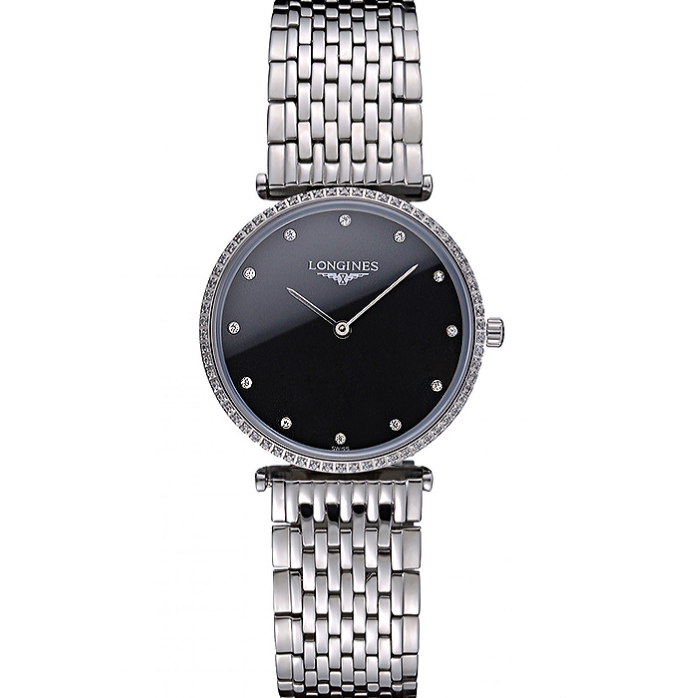 MiroTime Longines La Grande Classique Stainless Steel Black Dial Diamond Bezel Homme 622107