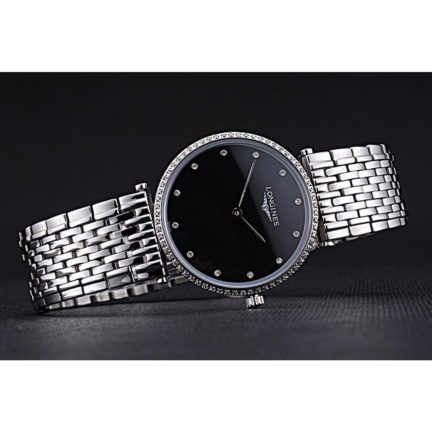MiroTime Longines La Grande Classique Stainless Steel Black Dial Diamond Bezel Homme 622107