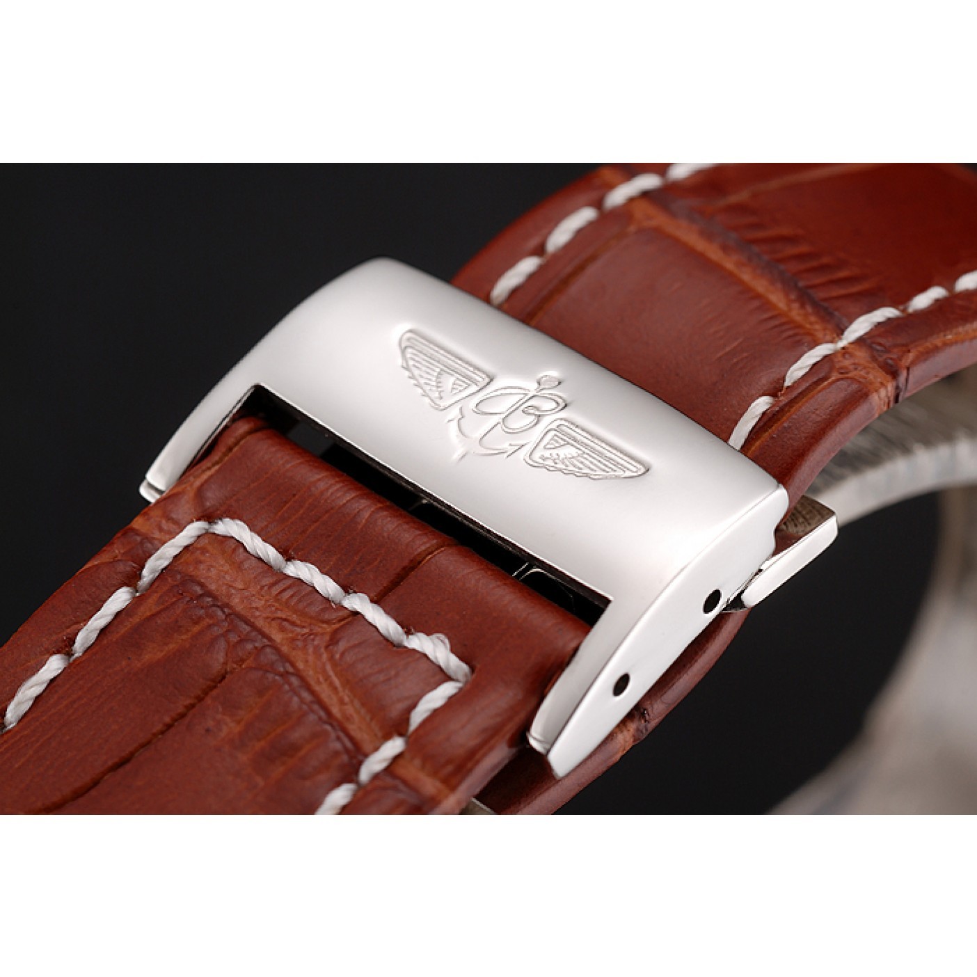 MiroTime Breitling Transocean Beige Dial Brown Leather Strap Polished Stainless Steel Bezel