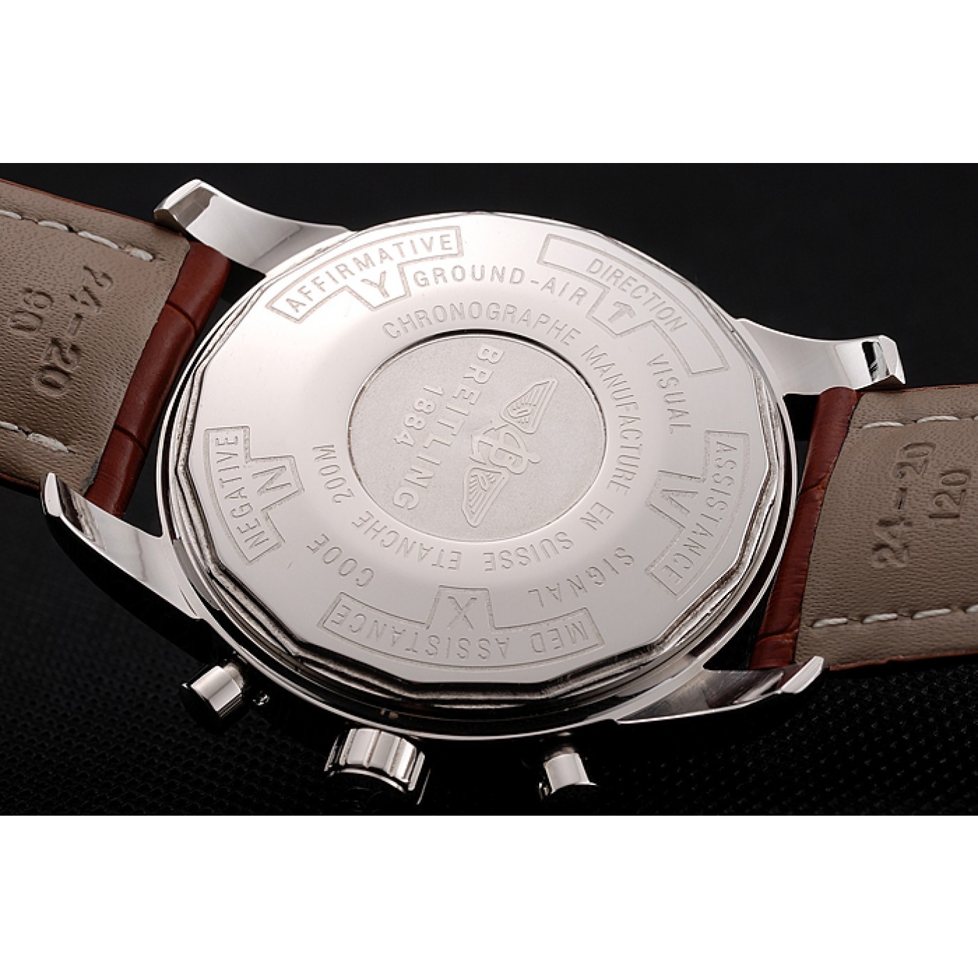 MiroTime Breitling Transocean Beige Dial Brown Leather Strap Polished Stainless Steel Bezel