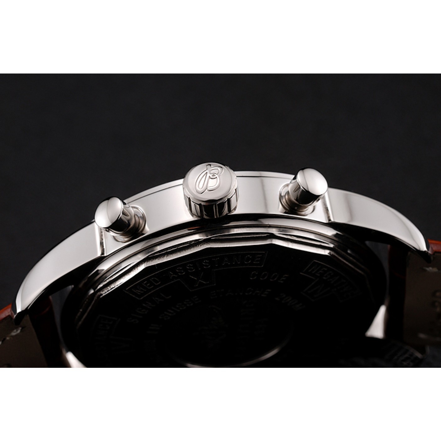 MiroTime Breitling Transocean Beige Dial Brown Leather Strap Polished Stainless Steel Bezel