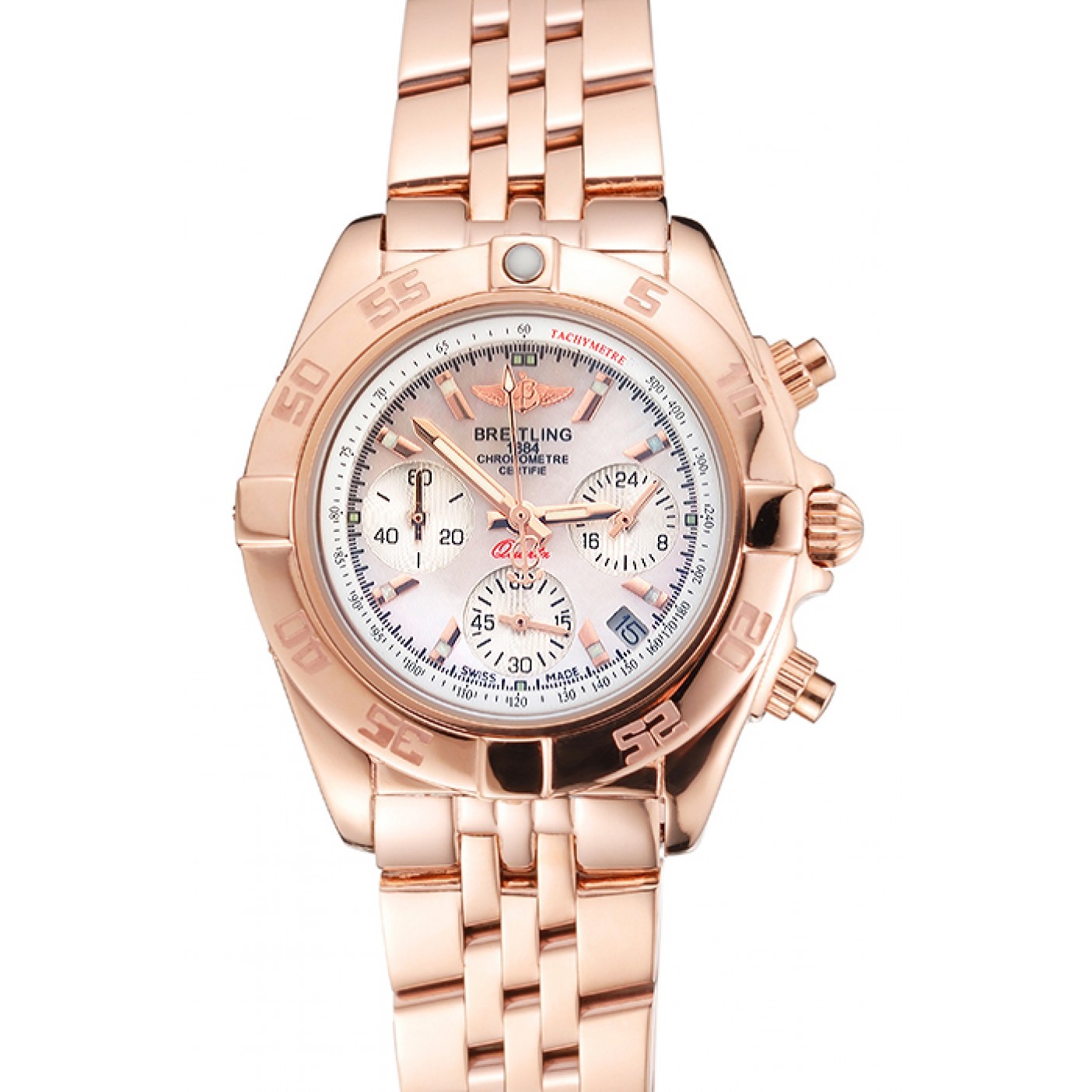 MiroTime Breitling Chronomat Quartz Pearl Dial Rose Gold Case And Bracelet