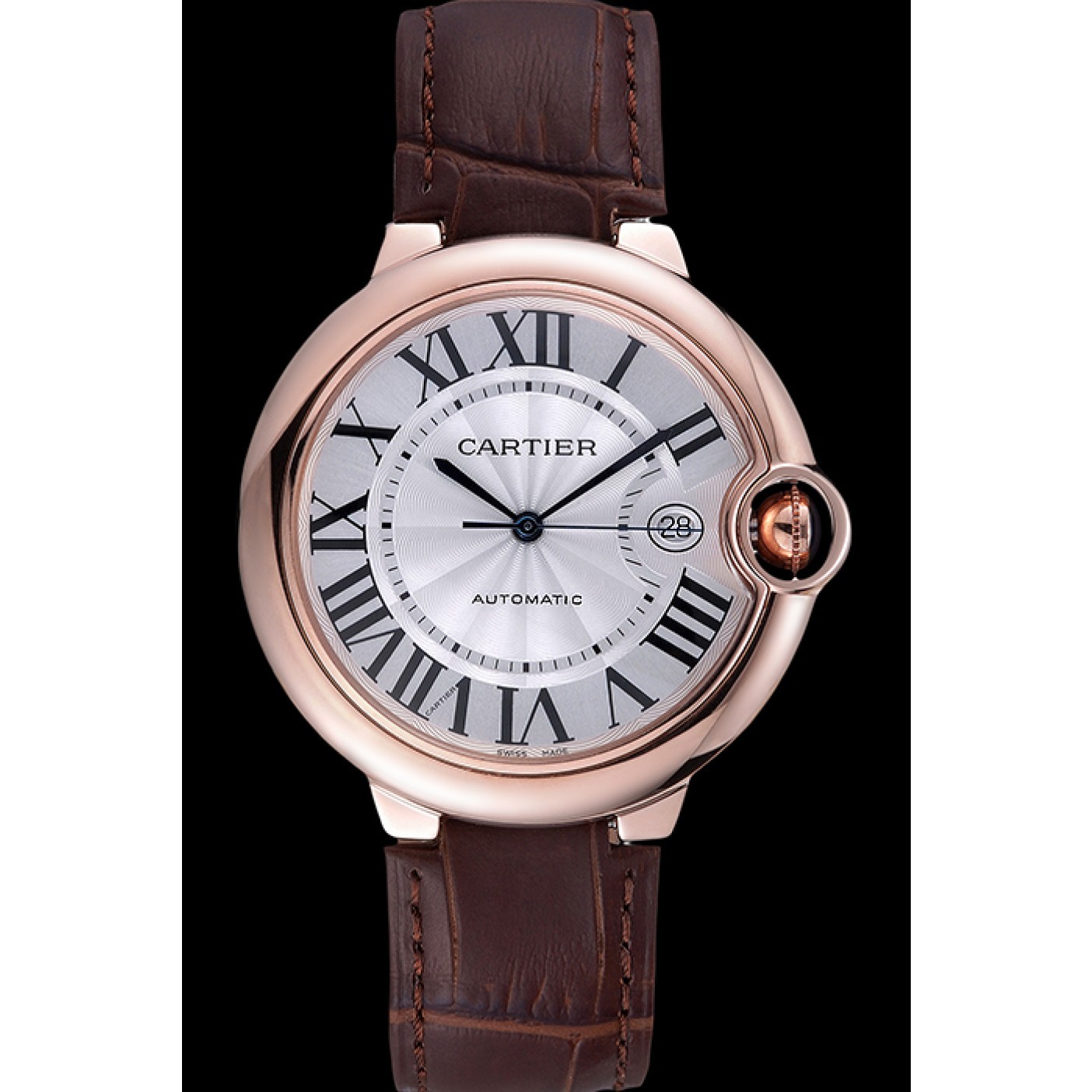 MiroTime Swiss Cartier Ballon Bleu Brown Leather Bracelet 622064
